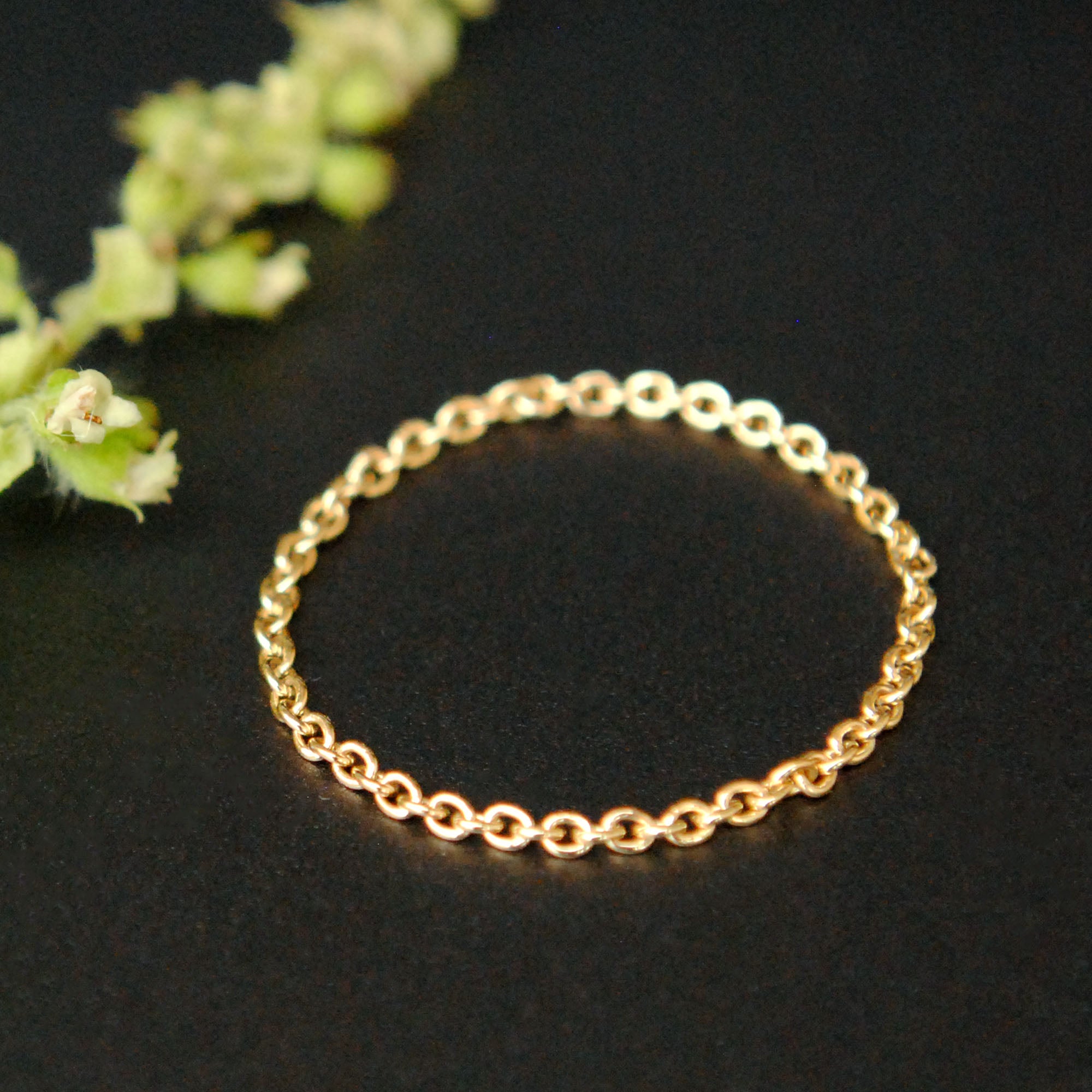 1mm Fine Gold Simple Skinny Gold Chain Stacking Ring in 14 K Solid Gold