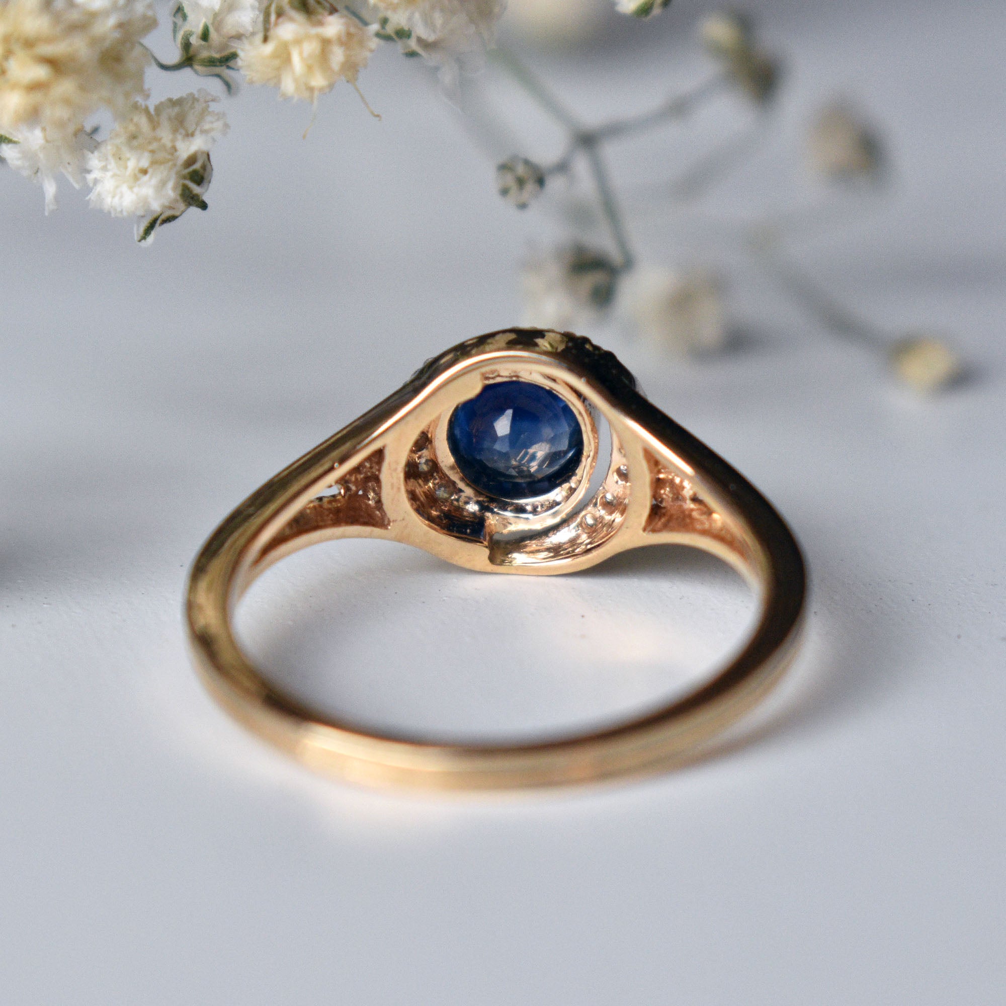 Blue Sapphire & Double Diamond Halo Engagement Ring