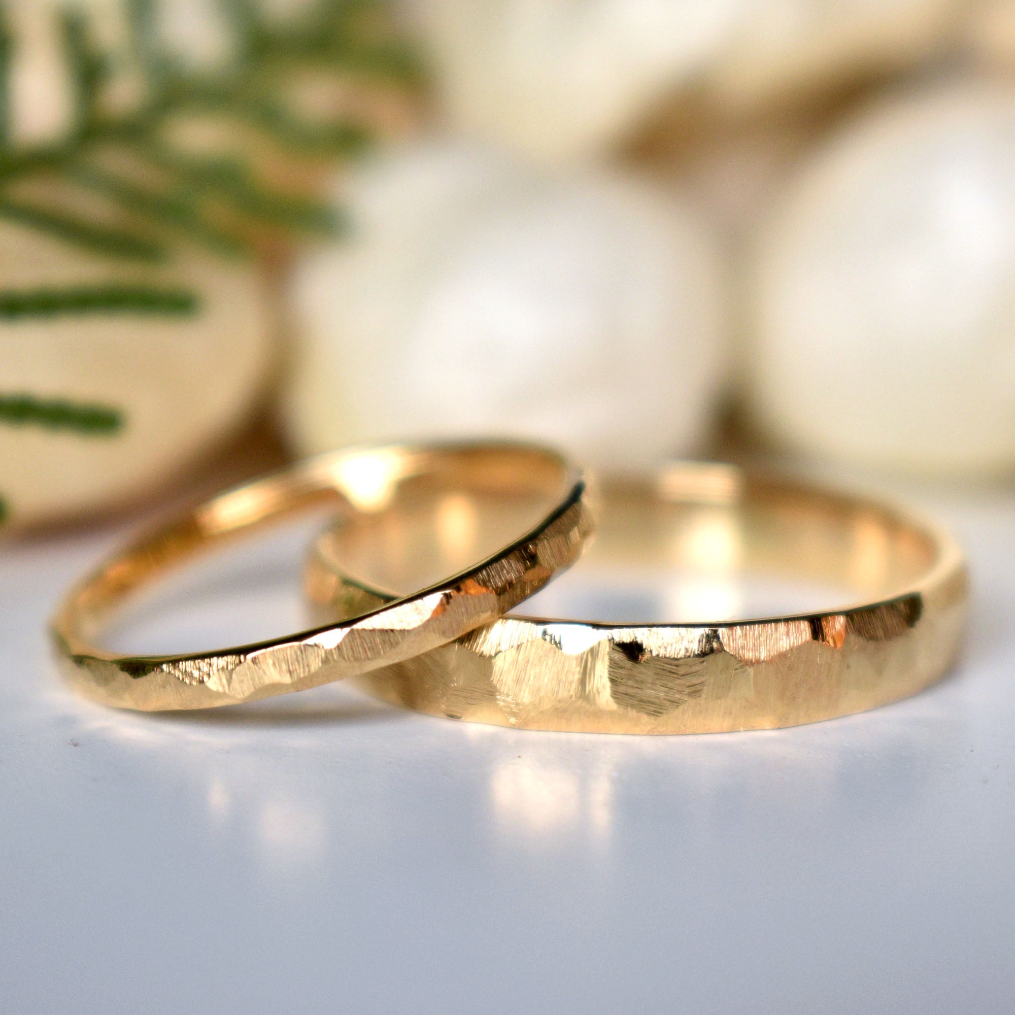 14k Solid Gold Matching Couples Rings in Brushed Finish
