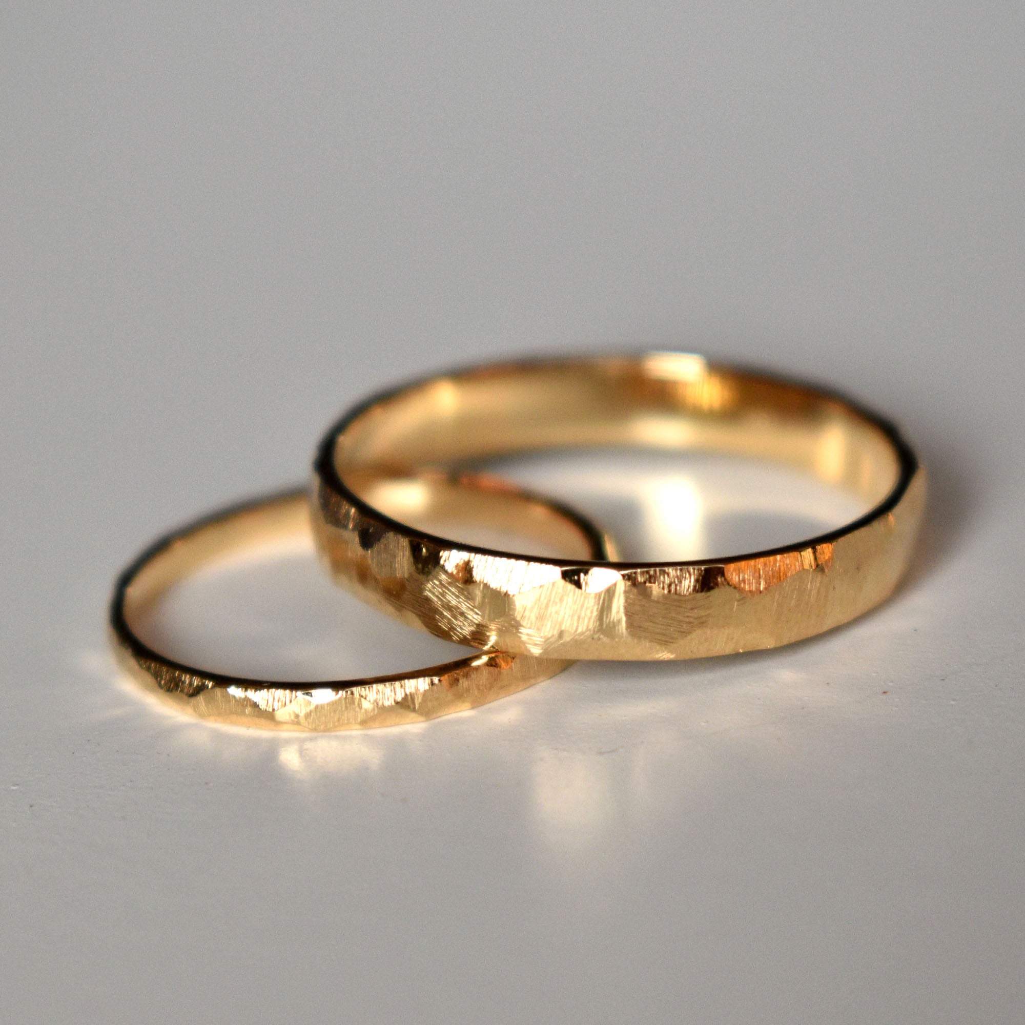 14k Solid Gold Matching Couples Rings in Brushed Finish