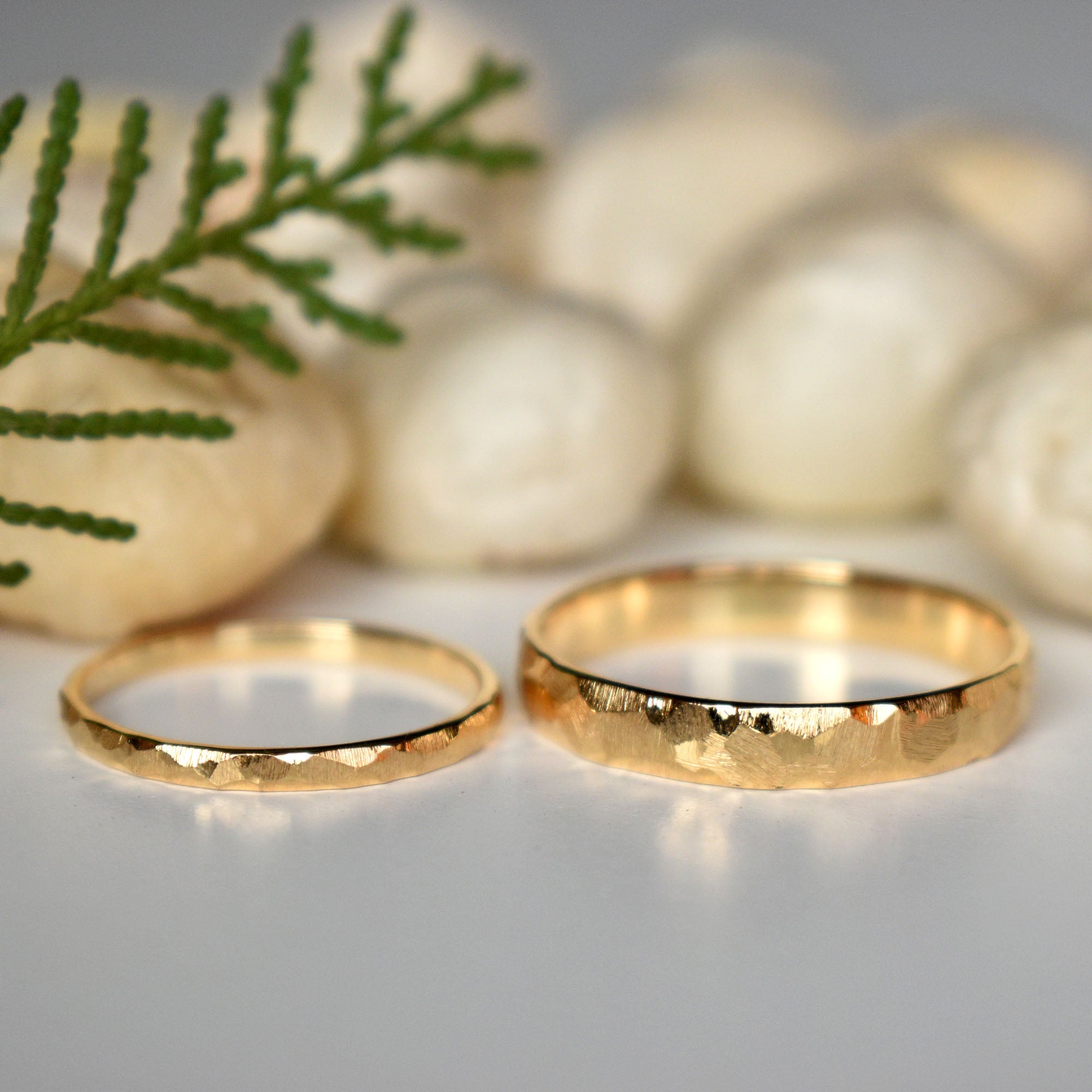 14k Solid Gold Matching Couples Rings in Brushed Finish