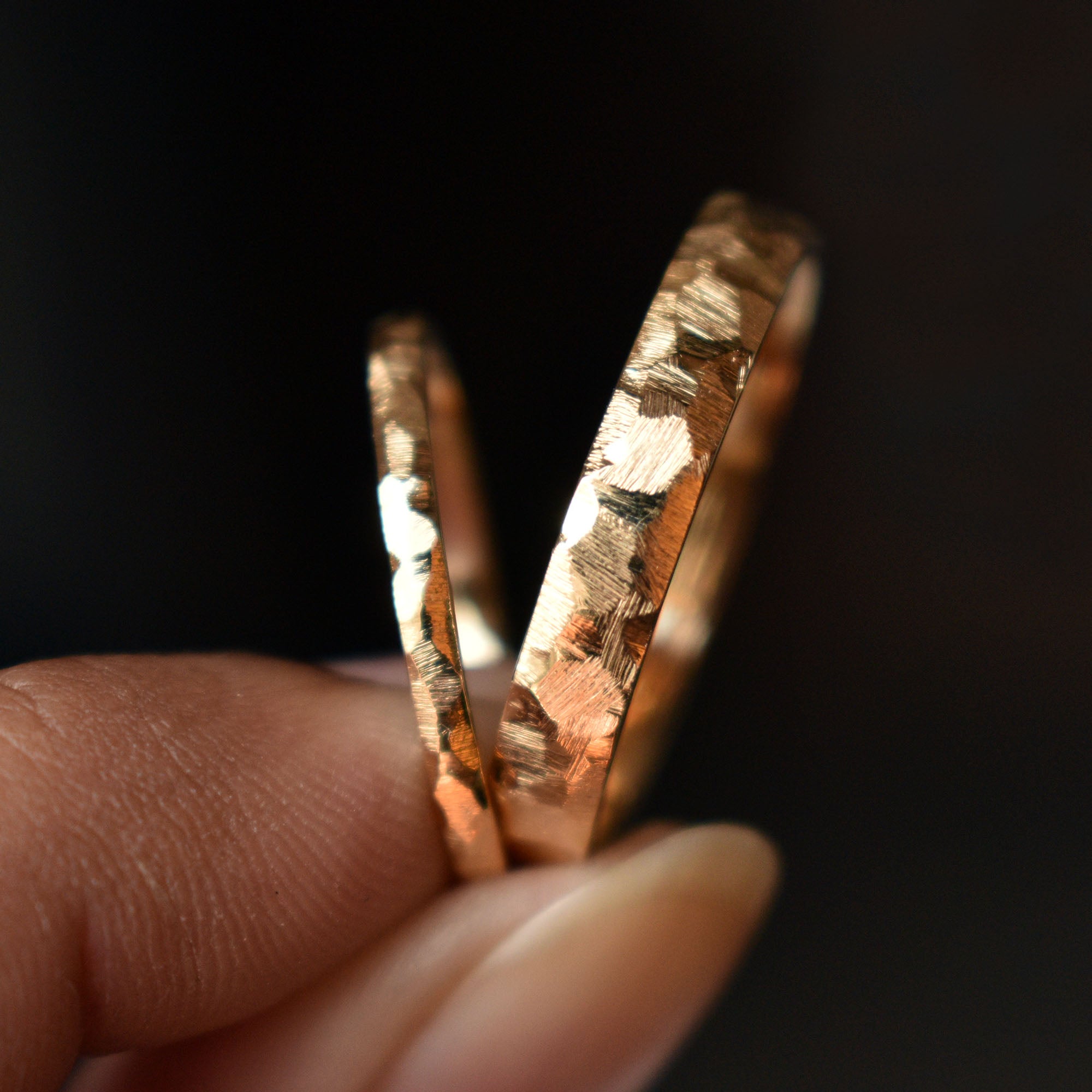 14k Solid Gold Matching Couples Rings in Brushed Finish