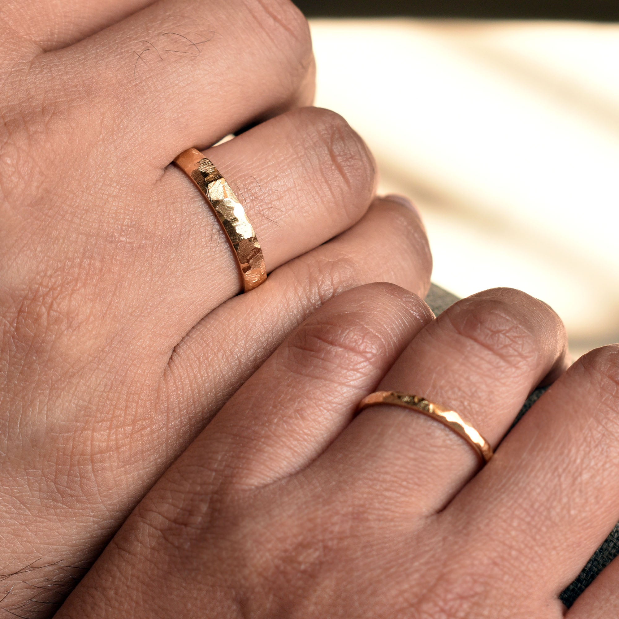 14k Solid Gold Matching Couples Rings in Brushed Finish