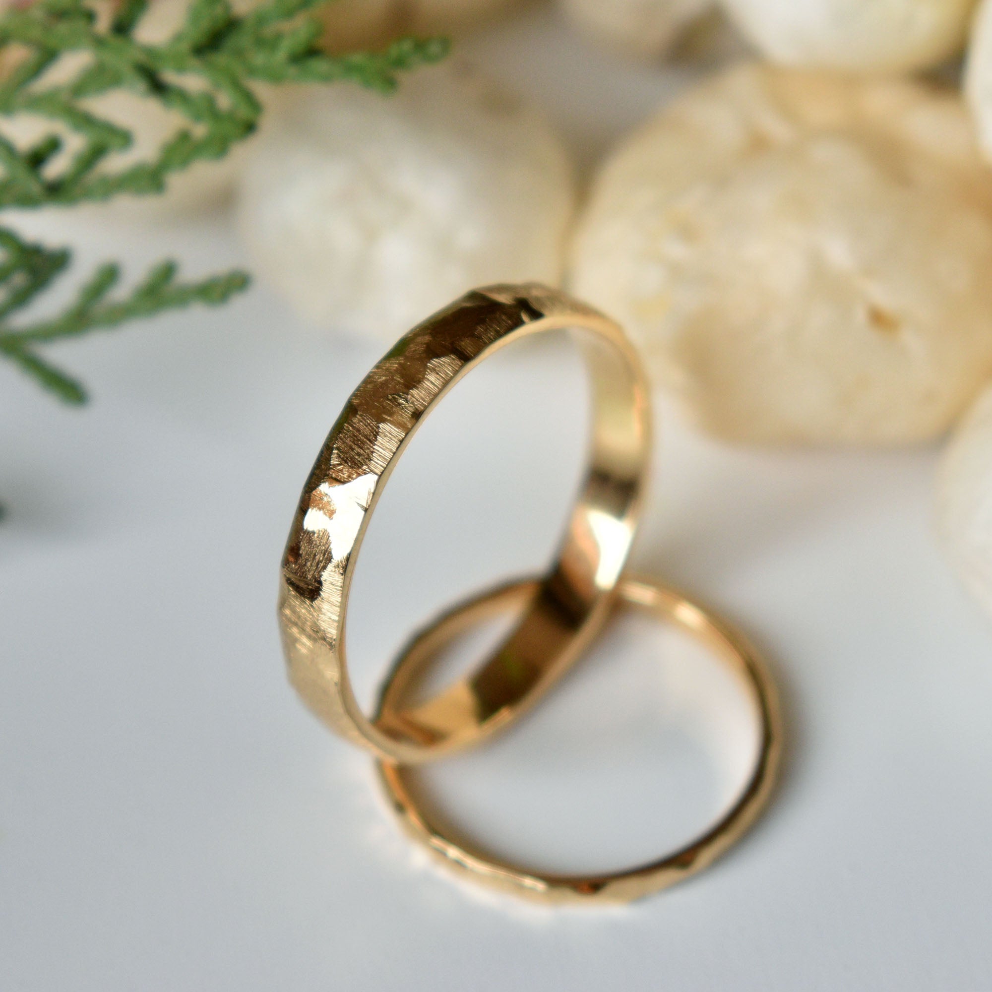 14k Solid Gold Matching Couples Rings in Brushed Finish