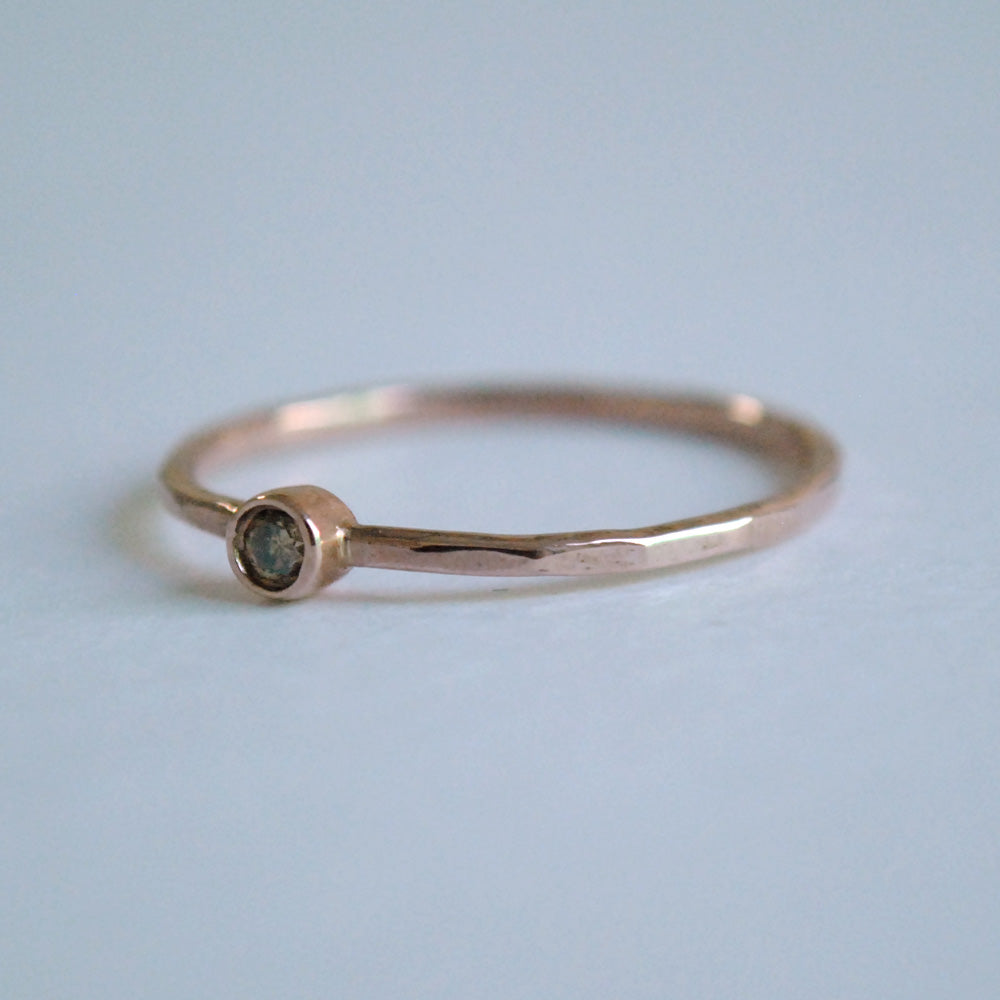 Bezel Set Minimal Champagne Diamond Engagement Ring with Hammered Band