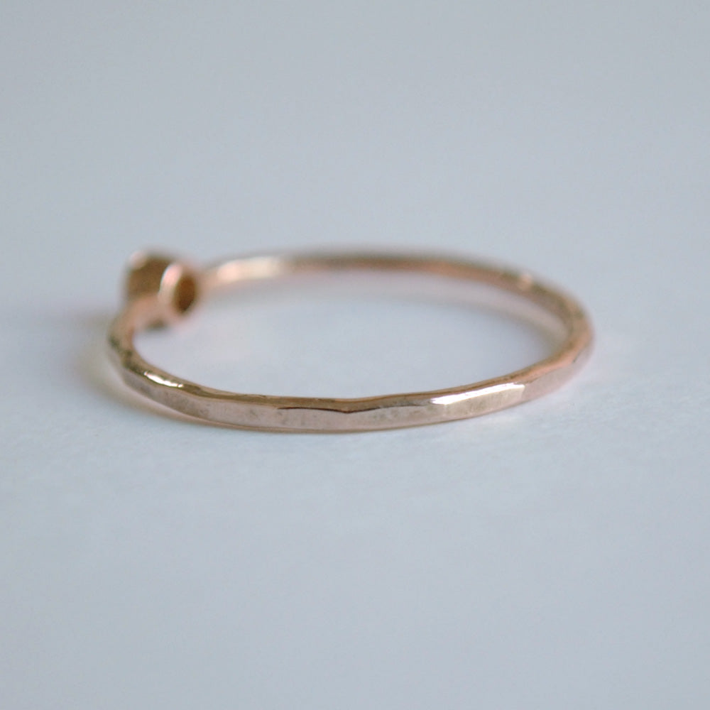 Bezel Set Minimal Champagne Diamond Engagement Ring with Hammered Band