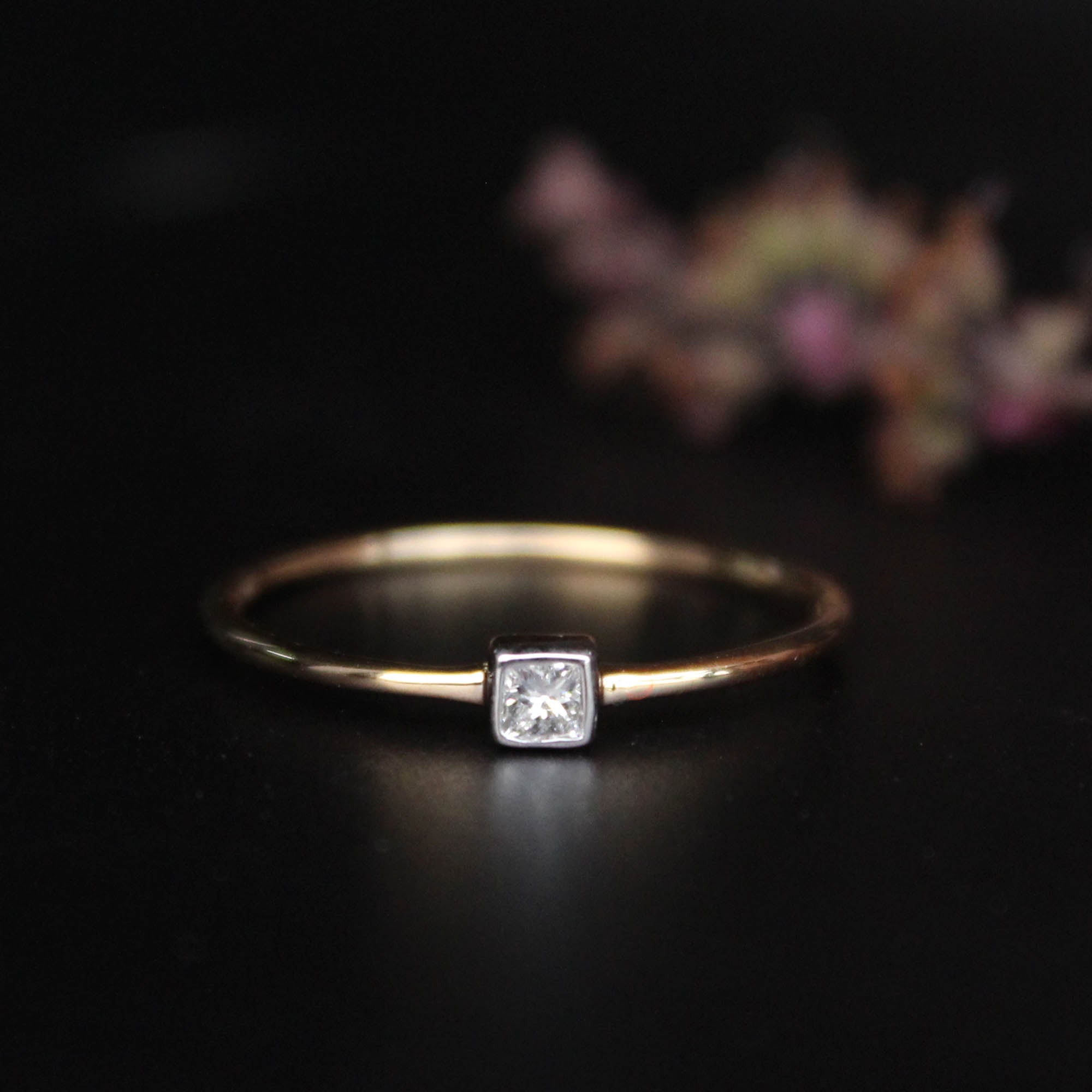 Dainty Bezel Set Princess Cut Diamond Ring