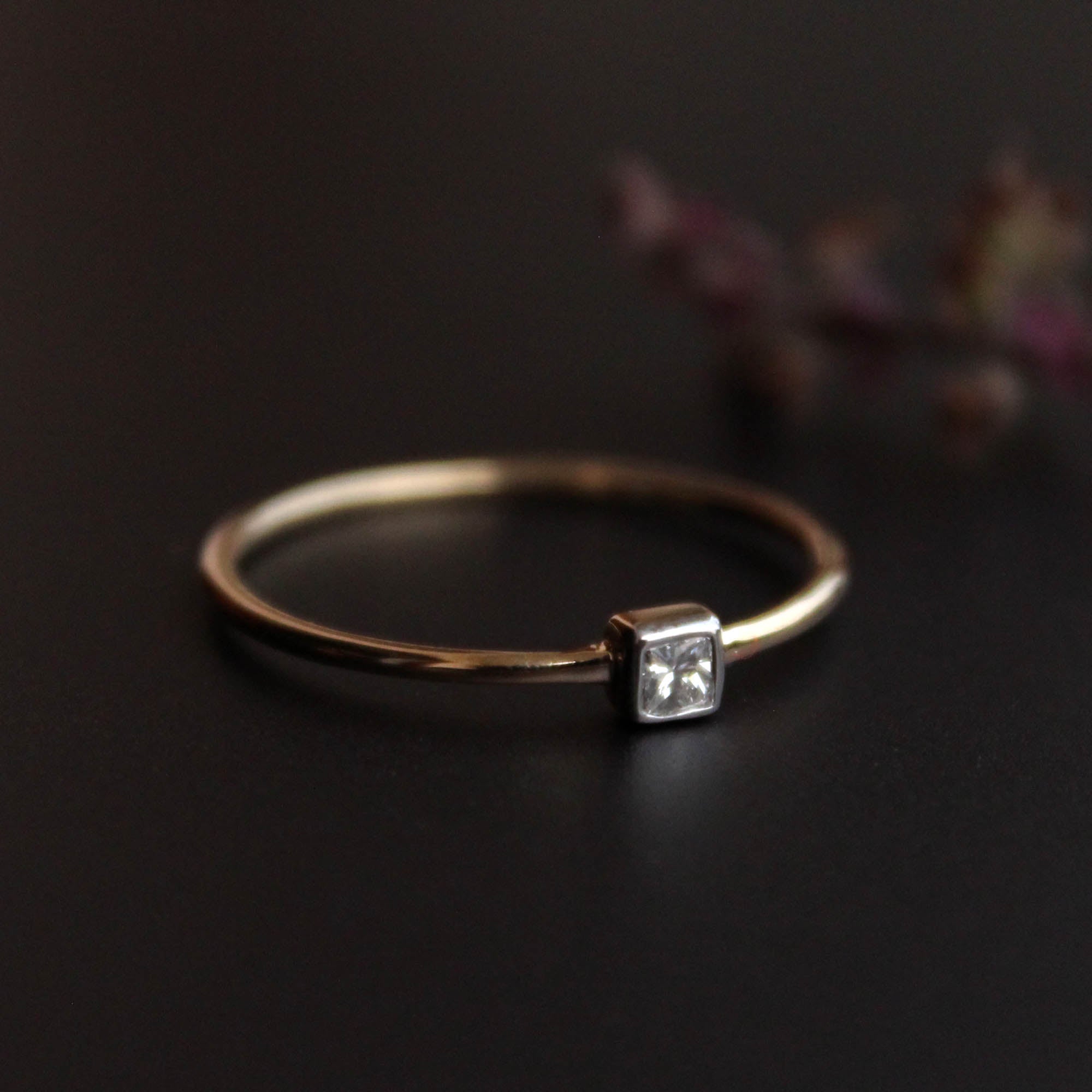 Dainty Bezel Set Princess Cut Diamond Ring