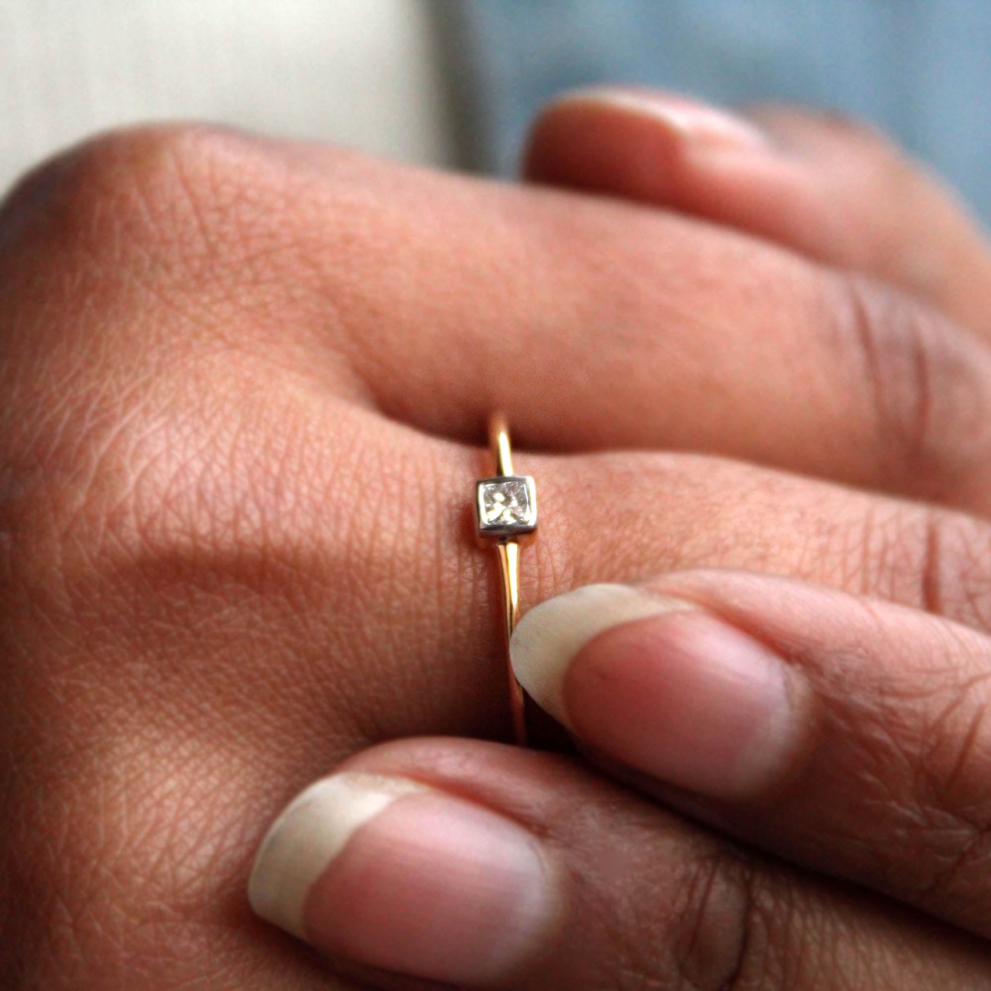 Dainty Bezel Set Princess Cut Diamond Ring