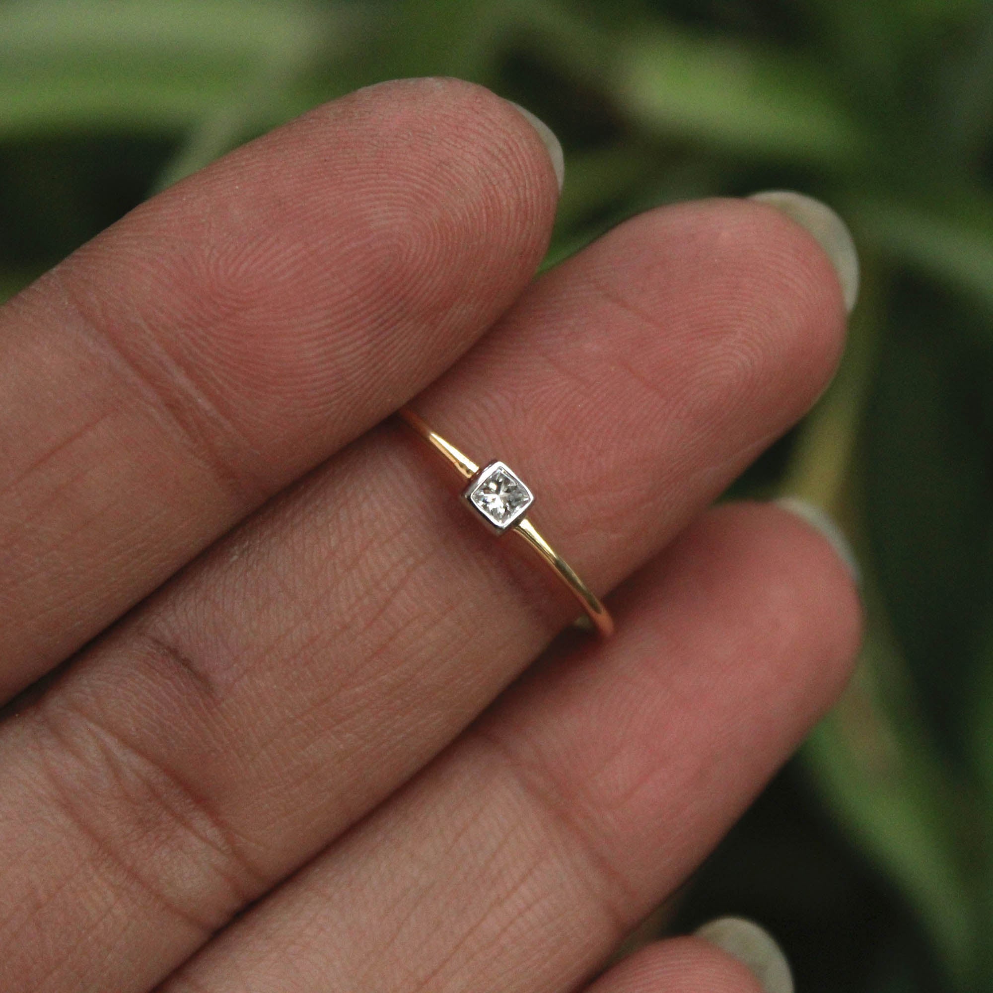 Dainty Bezel Set Princess Cut Diamond Ring