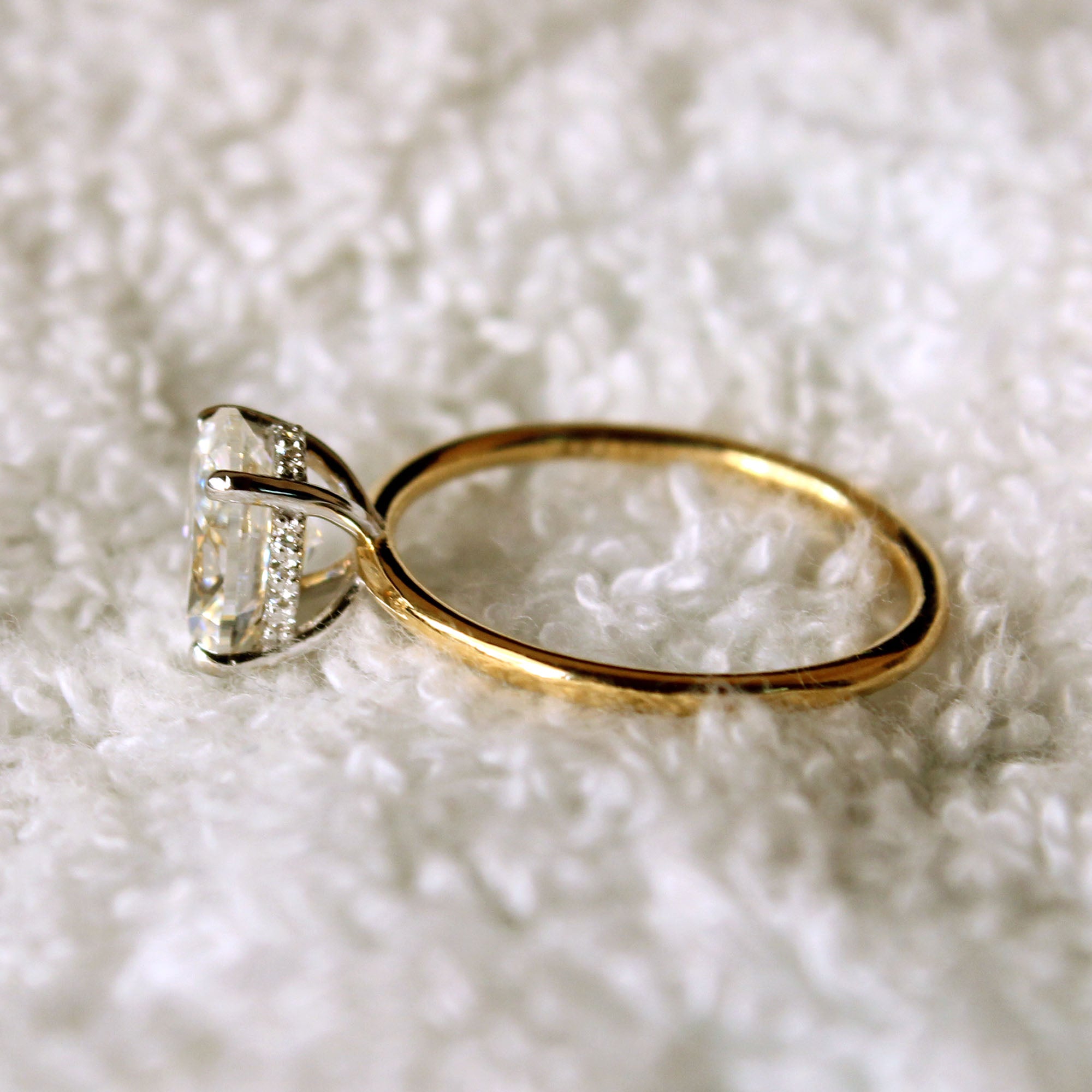 Oval Moissanite Engagement Ring with Hidden Diamond Underhalo