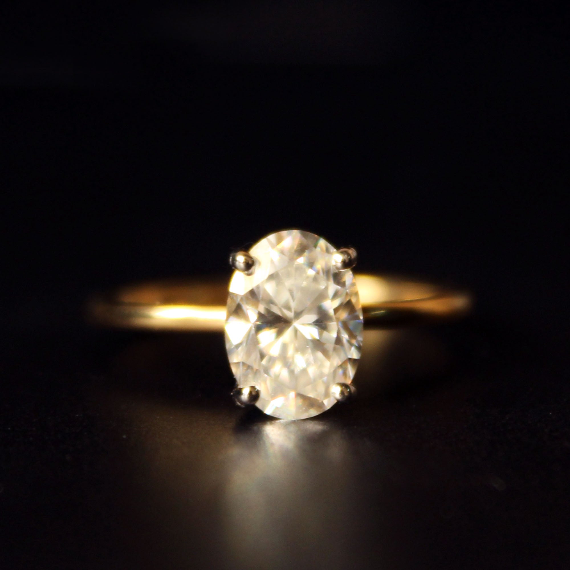 Oval Moissanite Engagement Ring with Hidden Diamond Underhalo