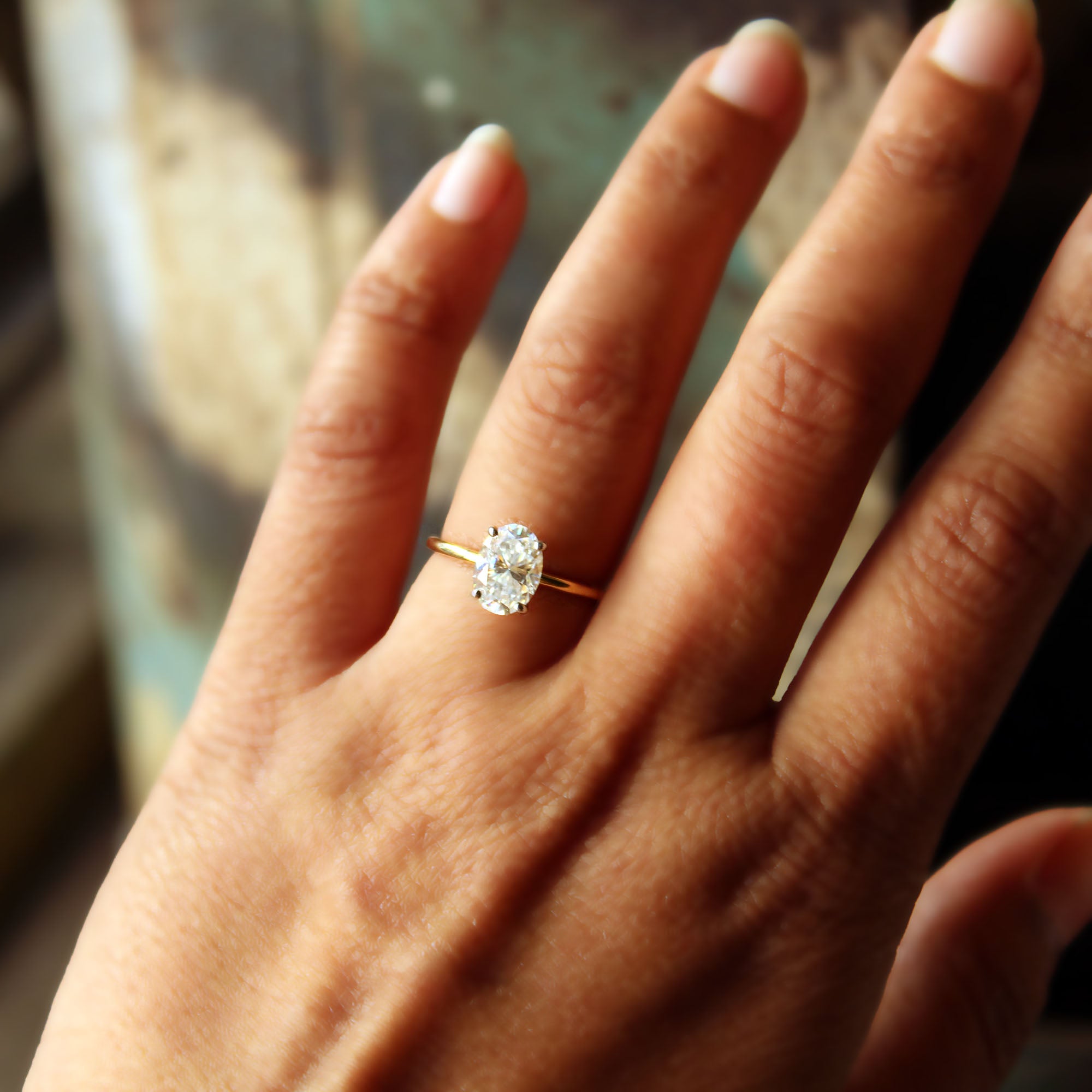 Oval Moissanite Engagement Ring with Hidden Diamond Underhalo