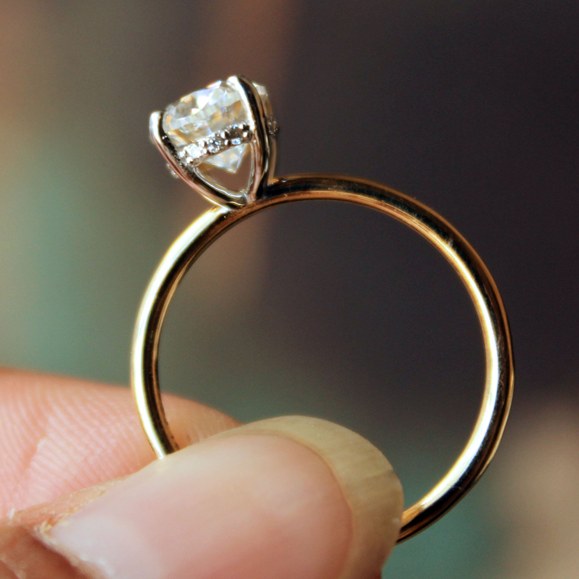 Oval Moissanite Engagement Ring with Hidden Diamond Underhalo