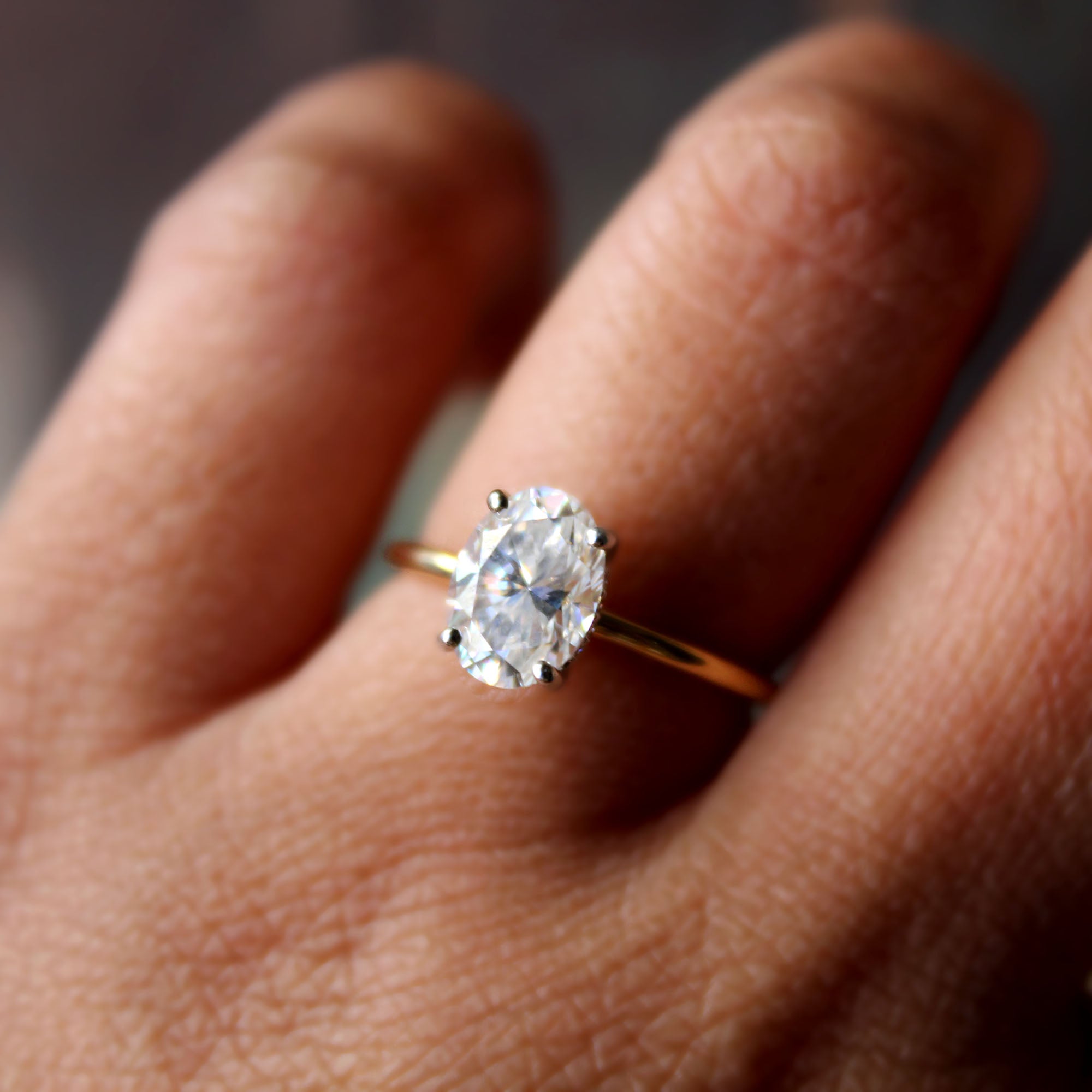 Oval Moissanite Engagement Ring with Hidden Diamond Underhalo