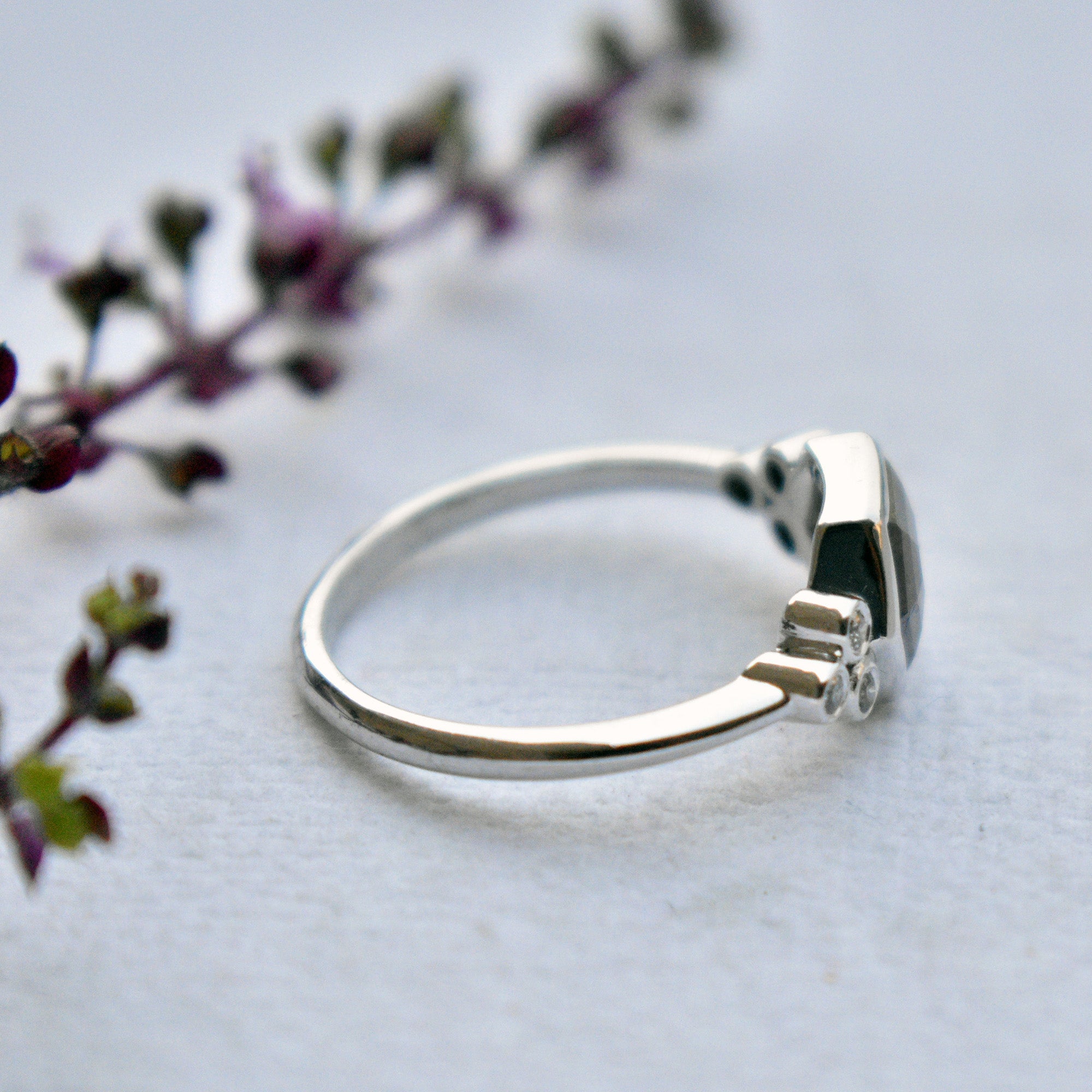 Hexagon Champagne and Round White Diamond Cluster Engagement Ring