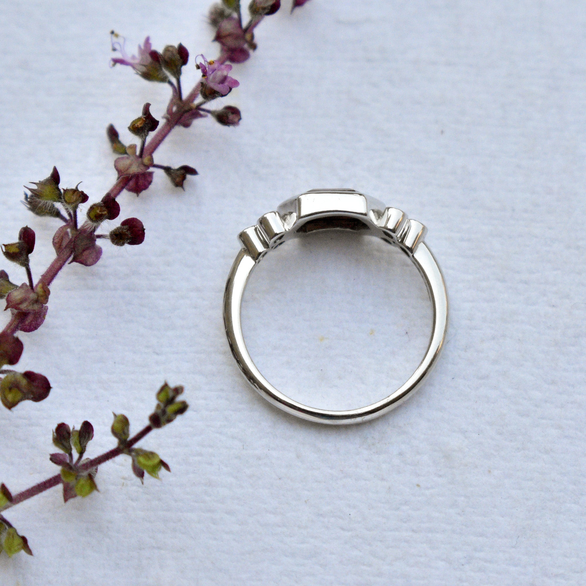 Hexagon Champagne and Round White Diamond Cluster Engagement Ring