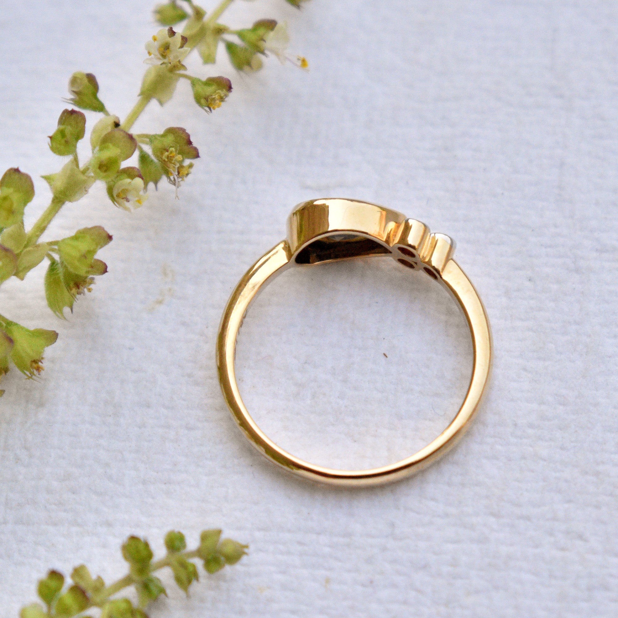 East West Brown Pear Diamond  with 3 Diamond Cluster Asymmetric Engagement Ring