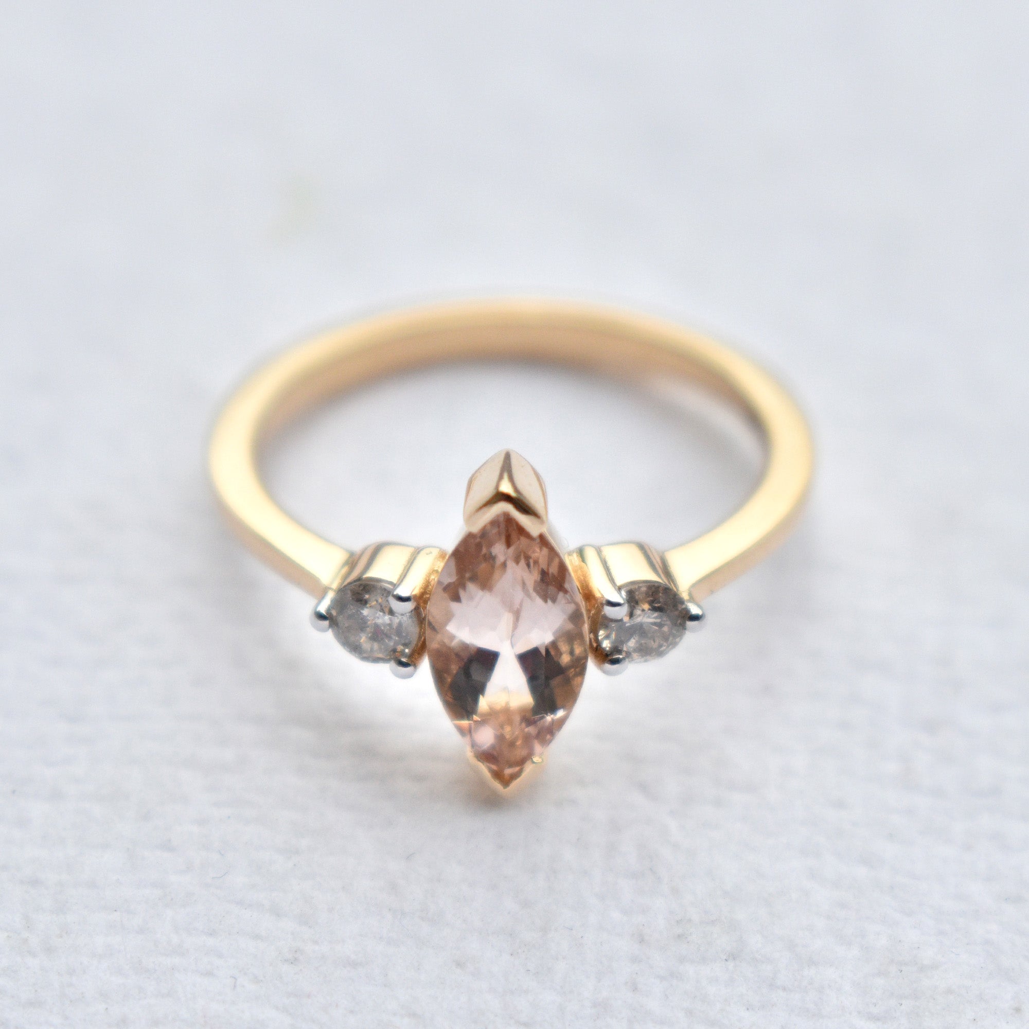 10x5mm Marquise Morganite & Salt and Pepper Diamond Engagement Ring