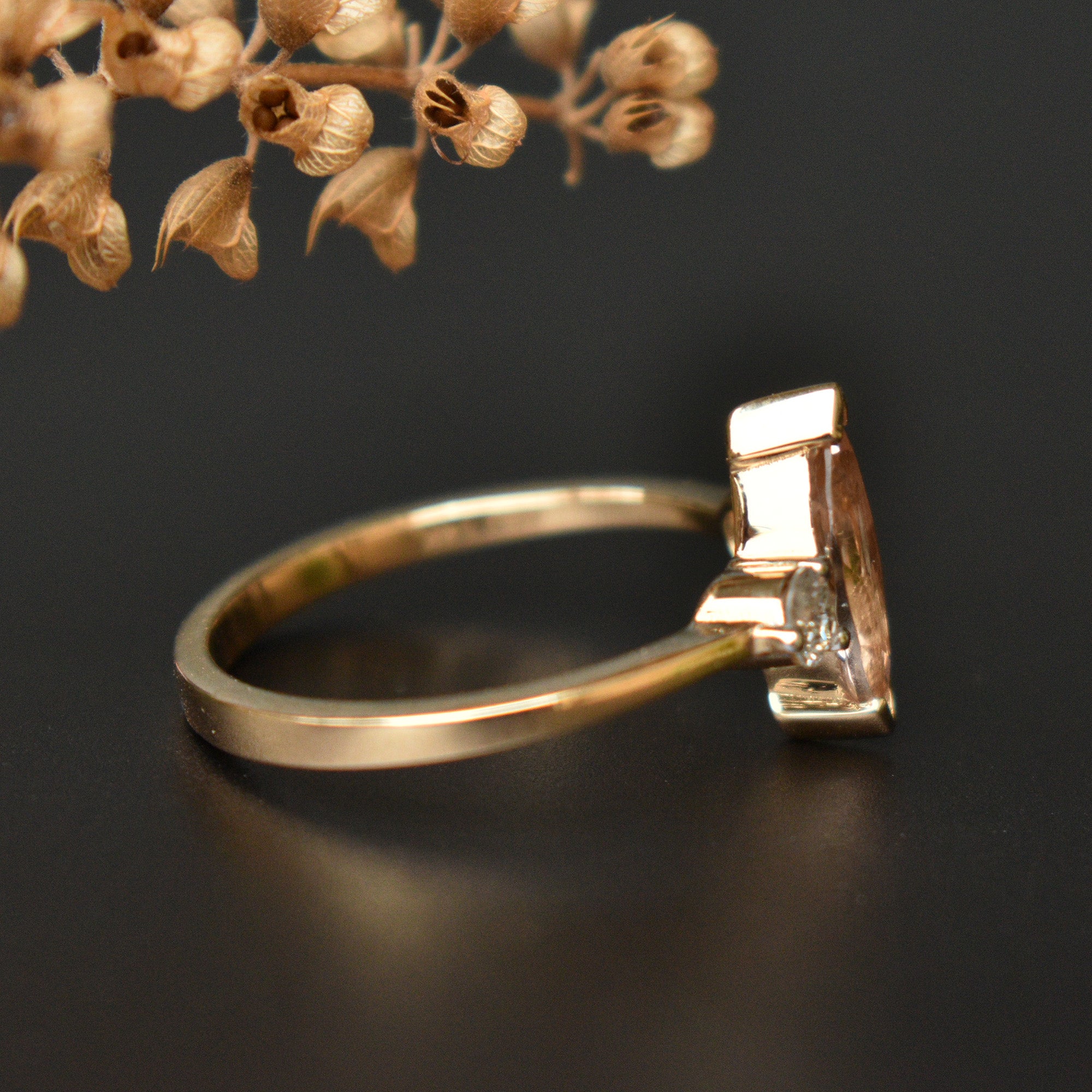 10x5mm Marquise Morganite & Salt and Pepper Diamond Engagement Ring