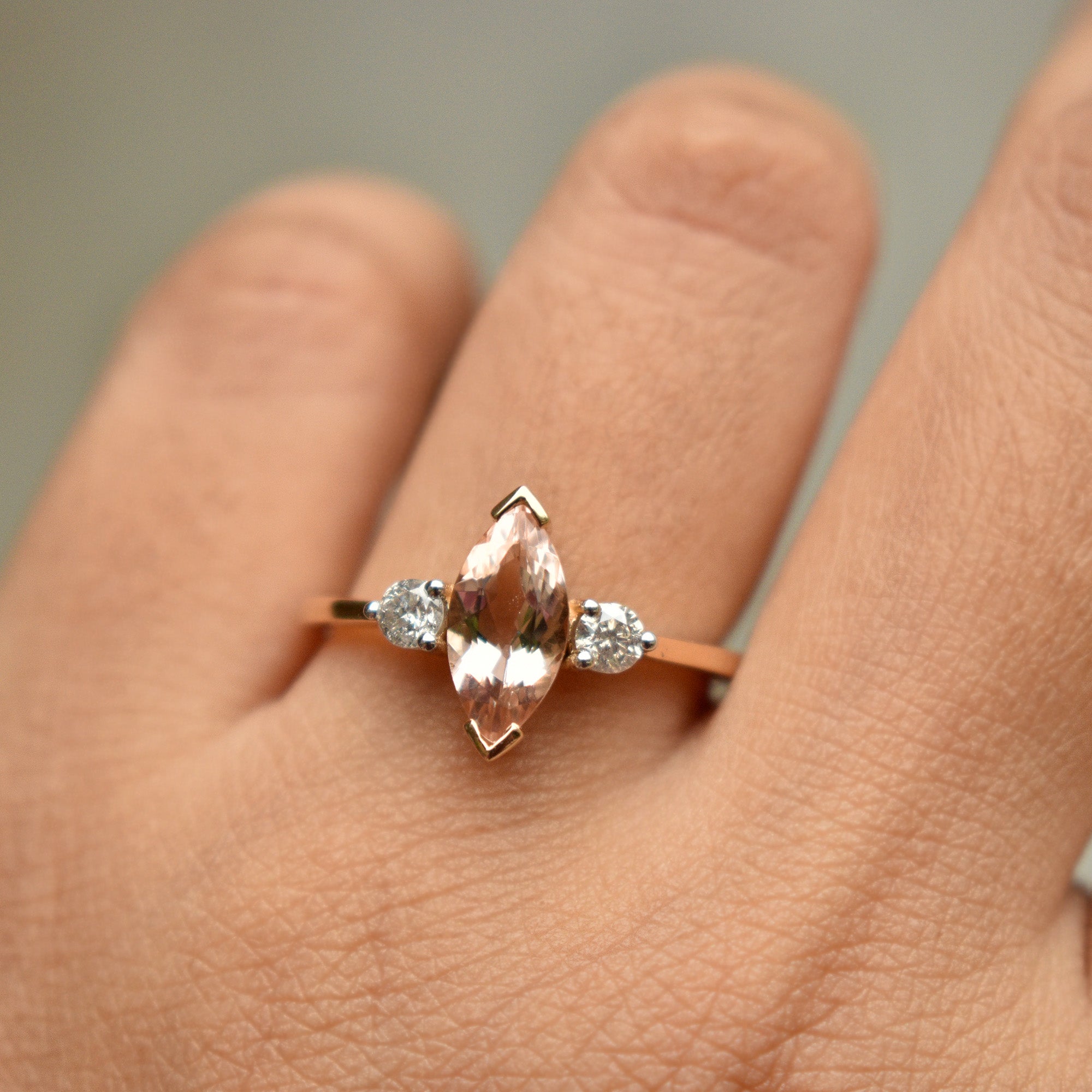 10x5mm Marquise Morganite & Salt and Pepper Diamond Engagement Ring