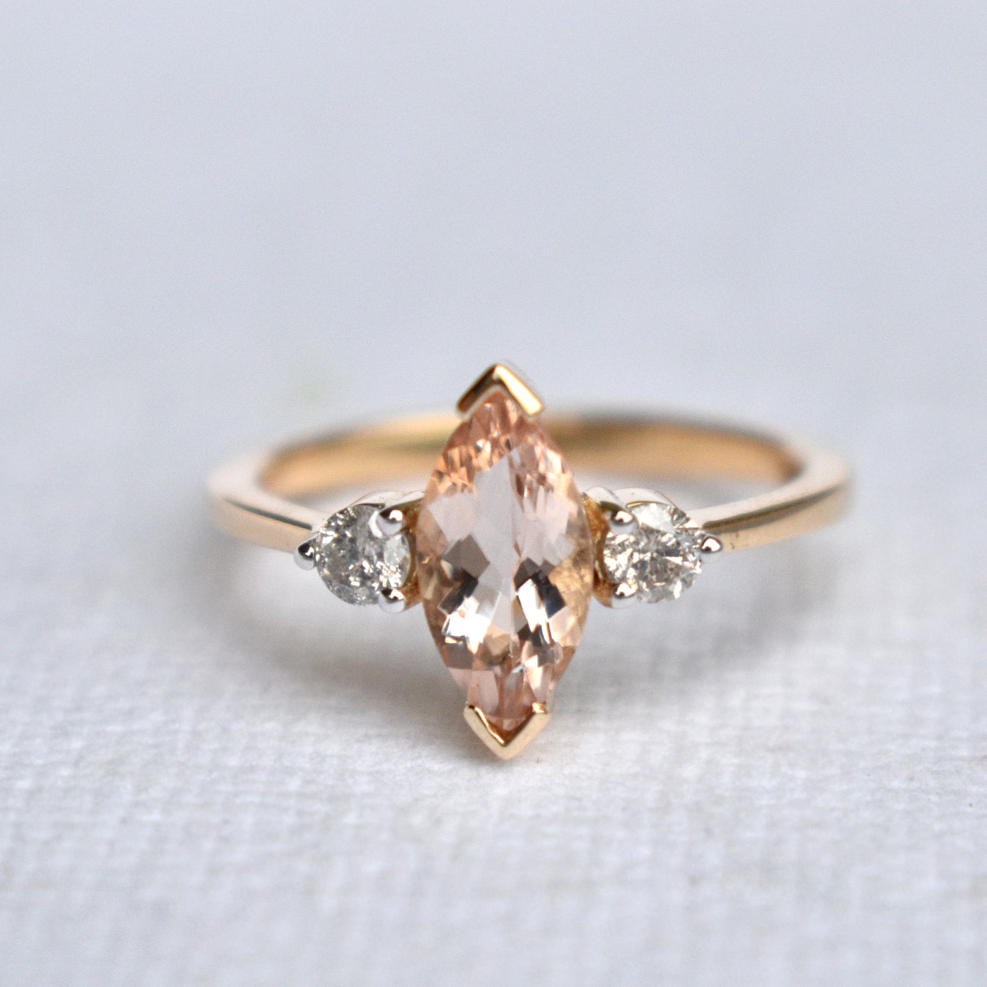 10x5mm Marquise Morganite & Salt and Pepper Diamond Engagement Ring