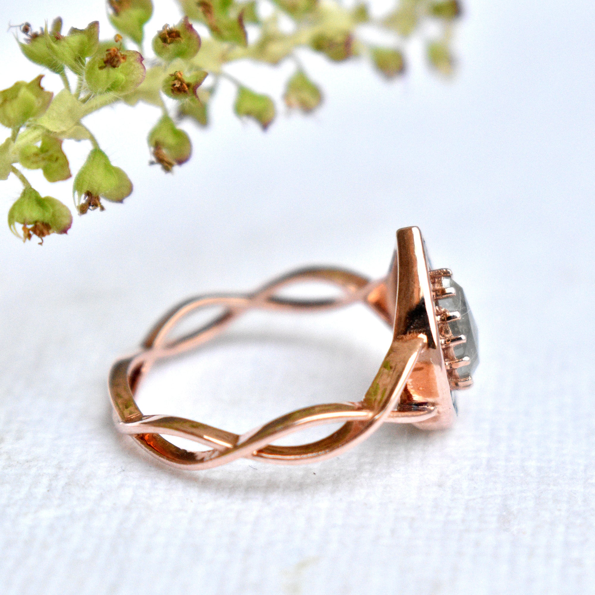 Salt & Pepper Pear Diamond with Black Halo Alternate Engagement Ring