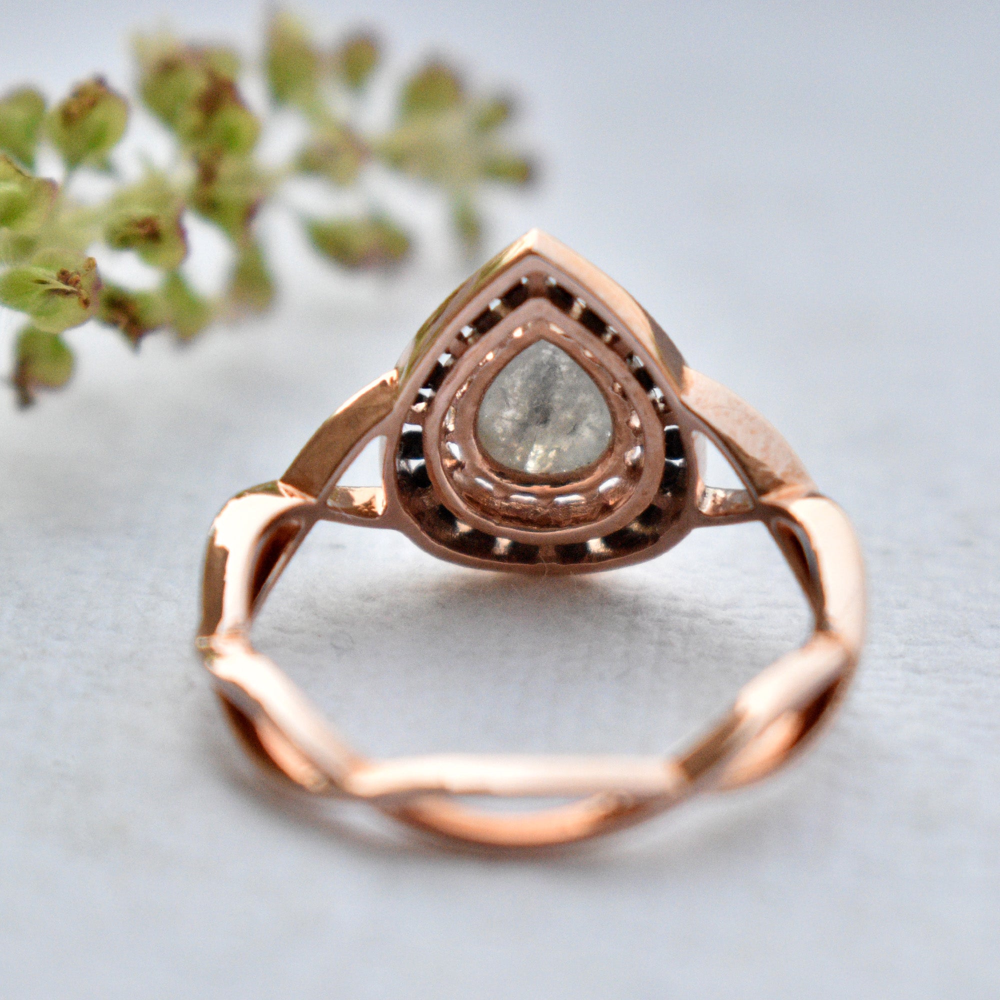 Salt & Pepper Pear Diamond with Black Halo Alternate Engagement Ring