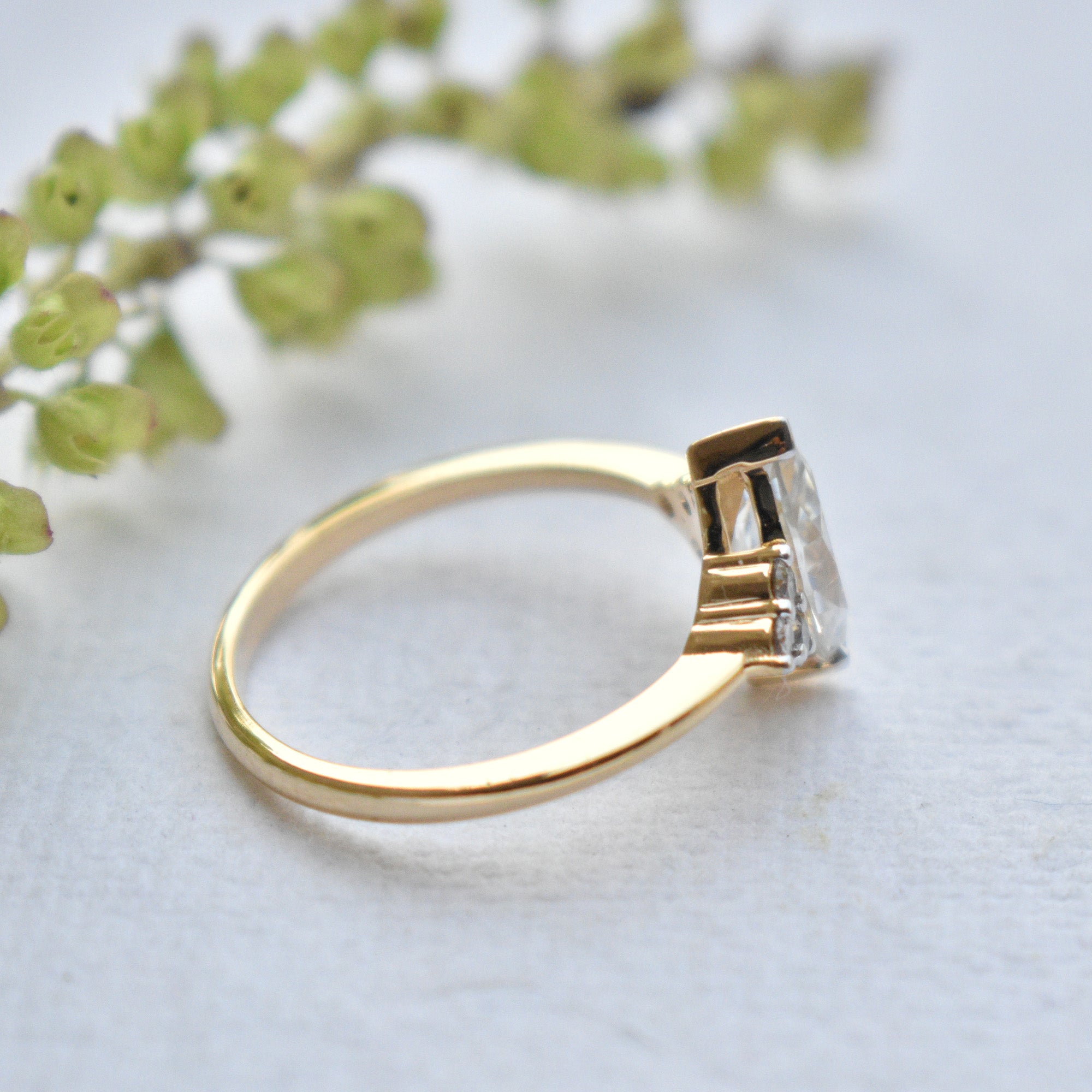 Marquise Moissanite with Natural Brown Diamond Cluster