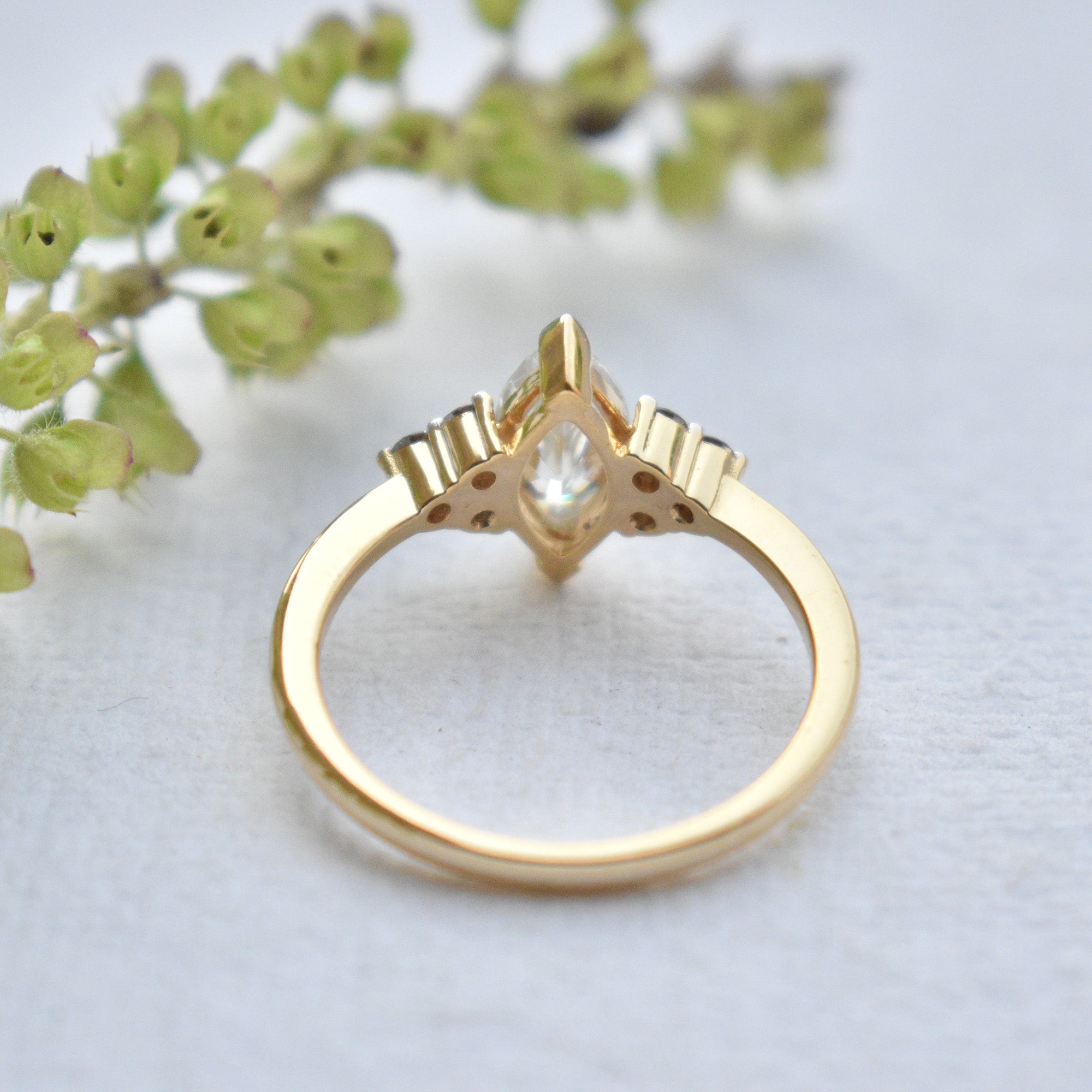 Marquise Moissanite with Natural Brown Diamond Cluster