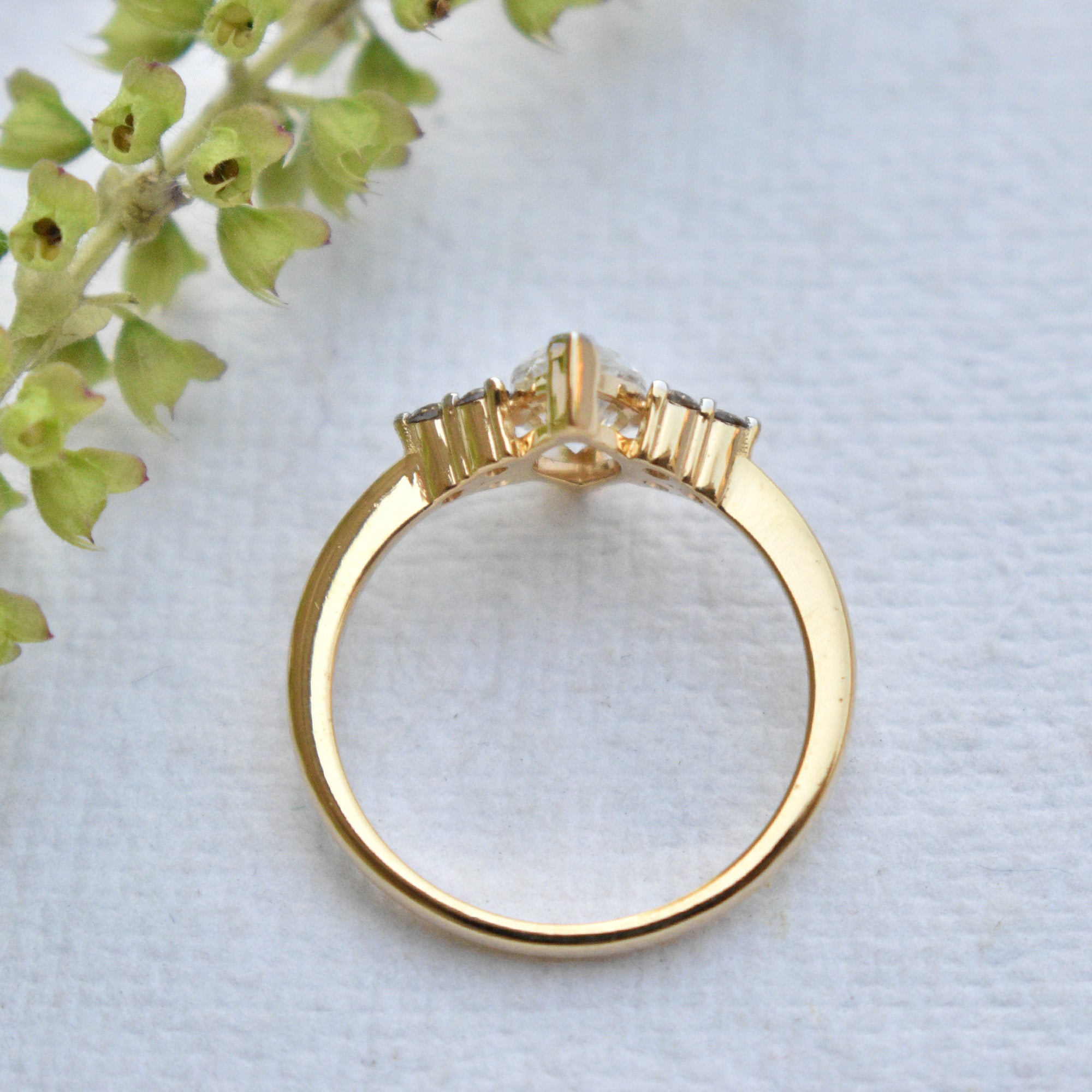 Marquise Moissanite with Natural Brown Diamond Cluster