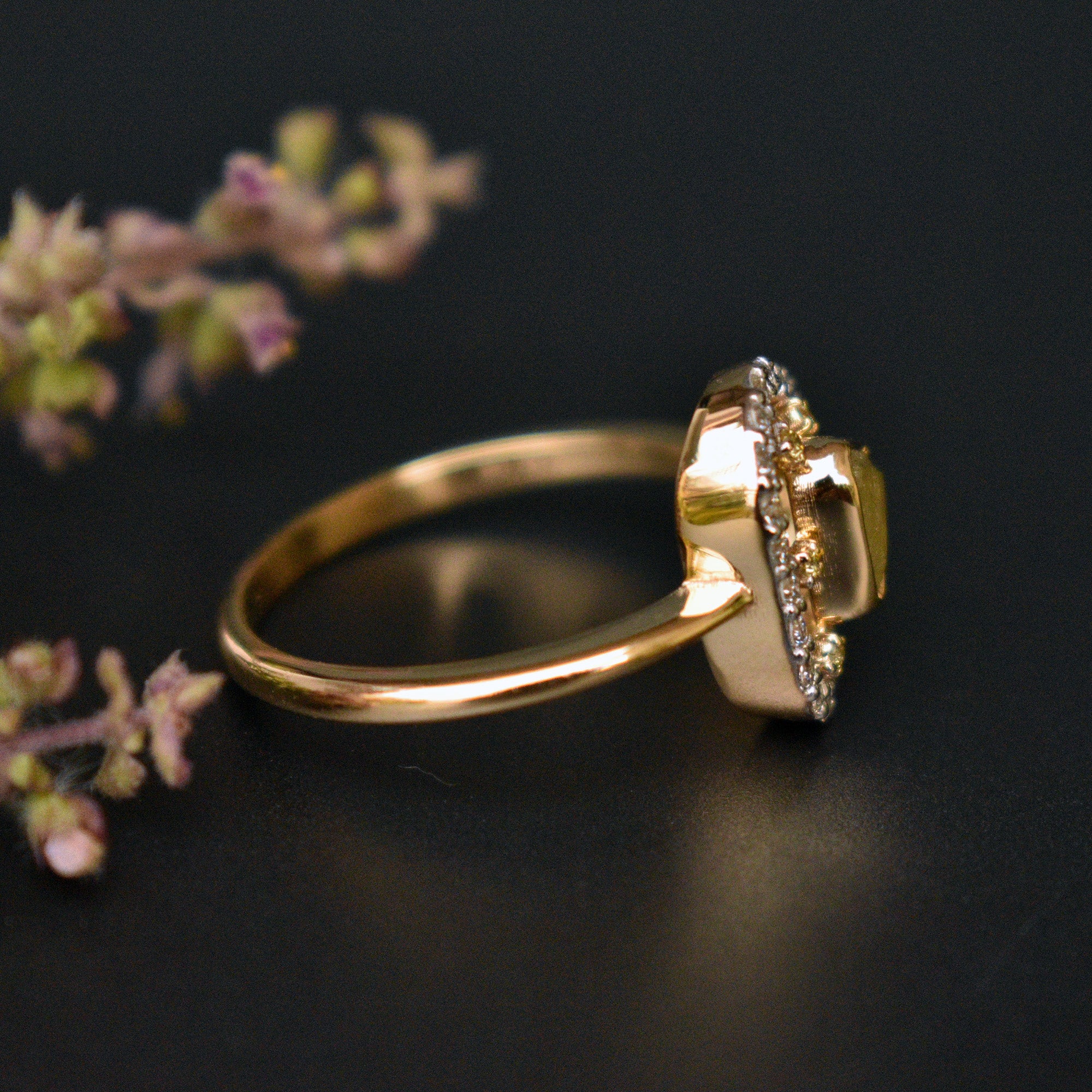 Half Carat Natural Yellow Raw Diamond with Spaced out Diamond Halo