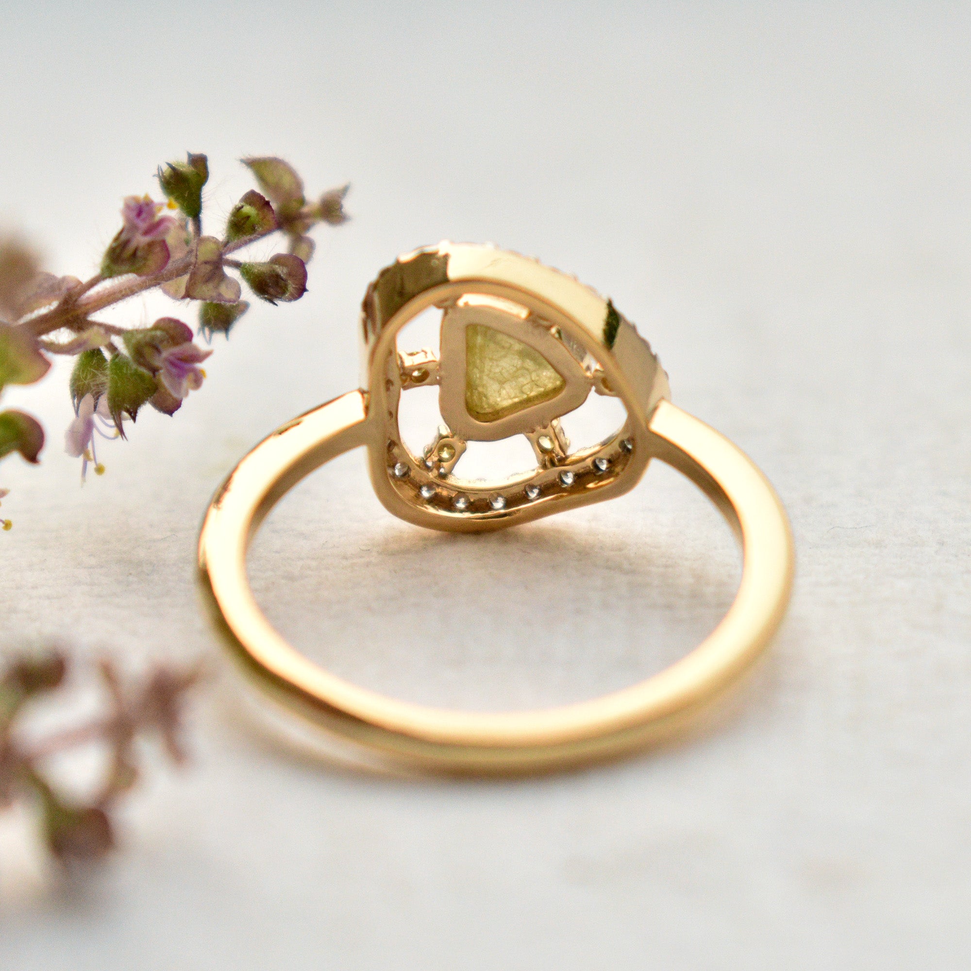 Half Carat Natural Yellow Raw Diamond with Spaced out Diamond Halo