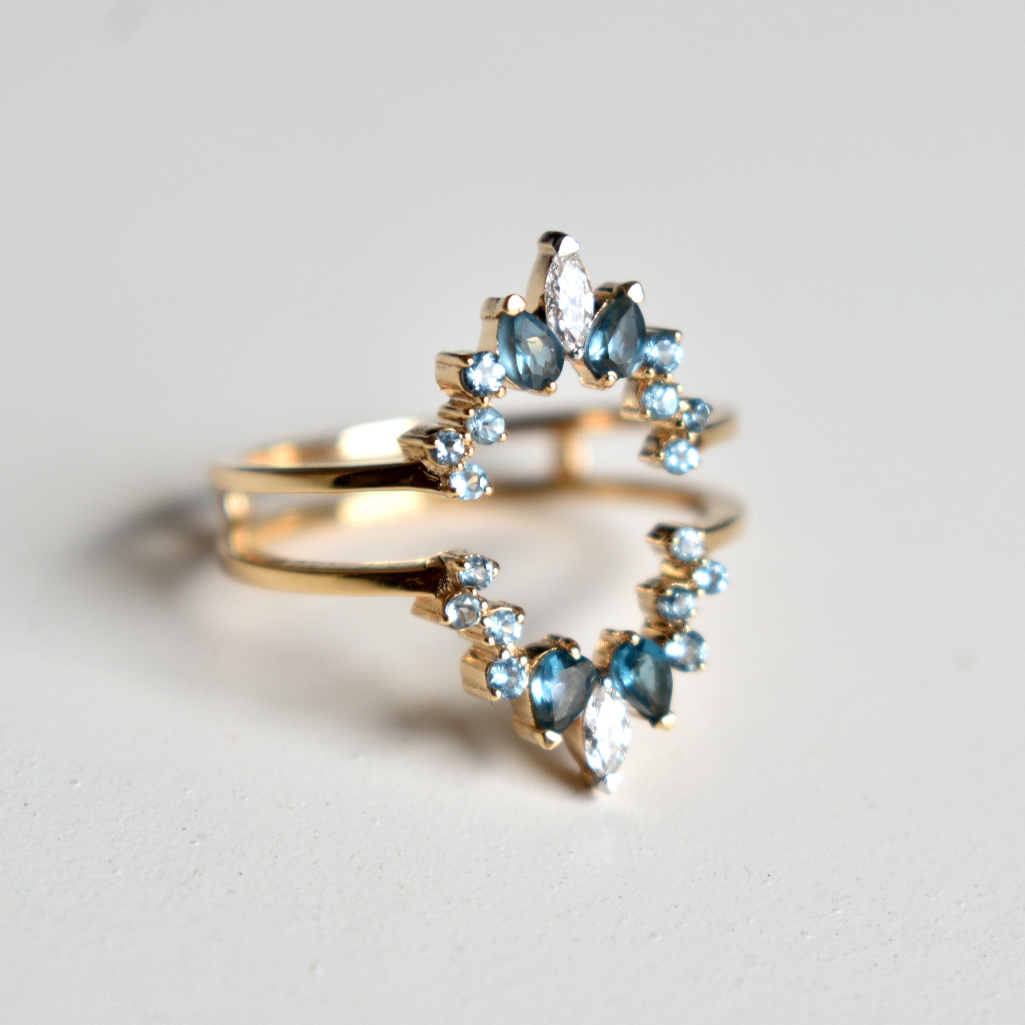 Natural Blue Topaz and Diamond Ring Guard