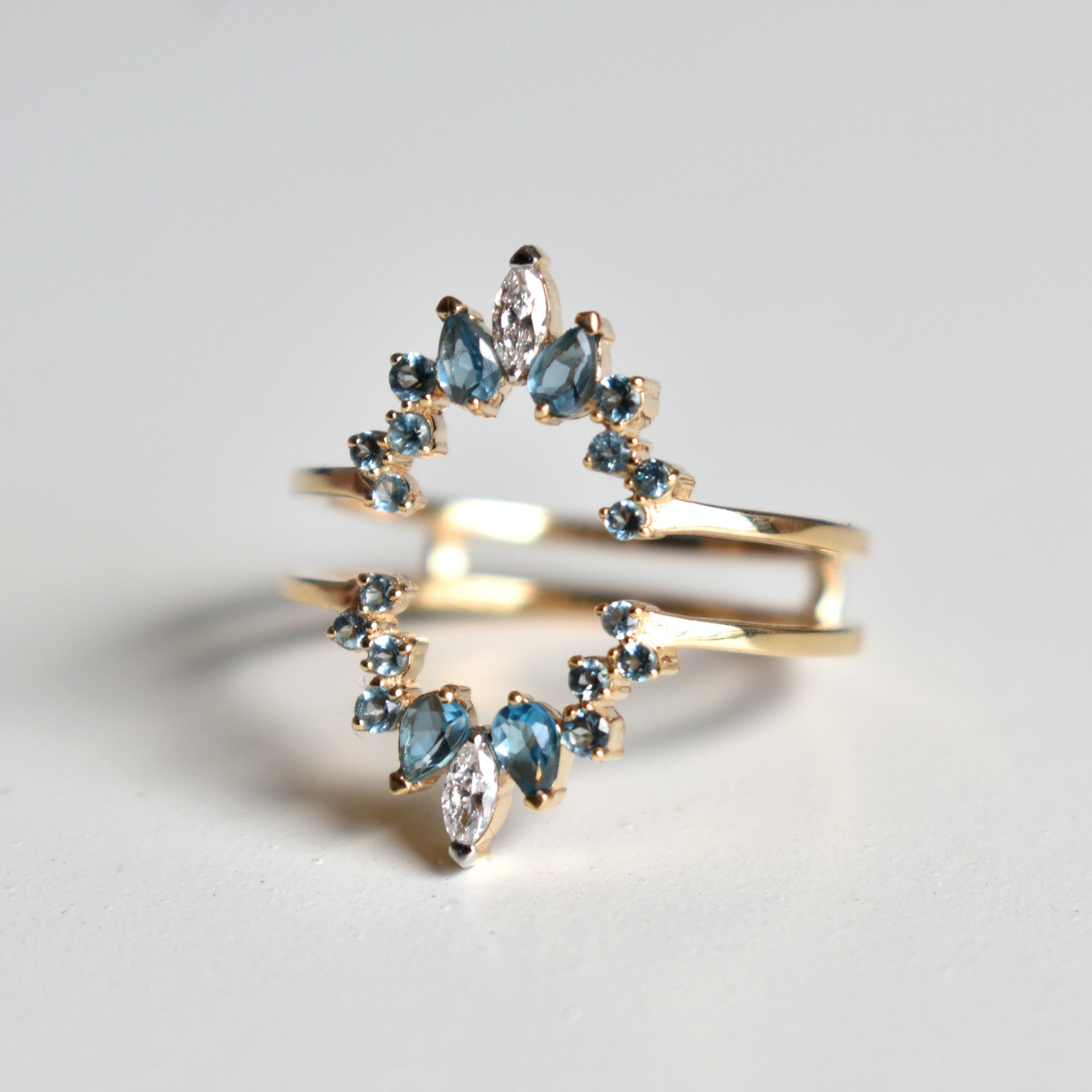 Natural Blue Topaz and Diamond Ring Guard