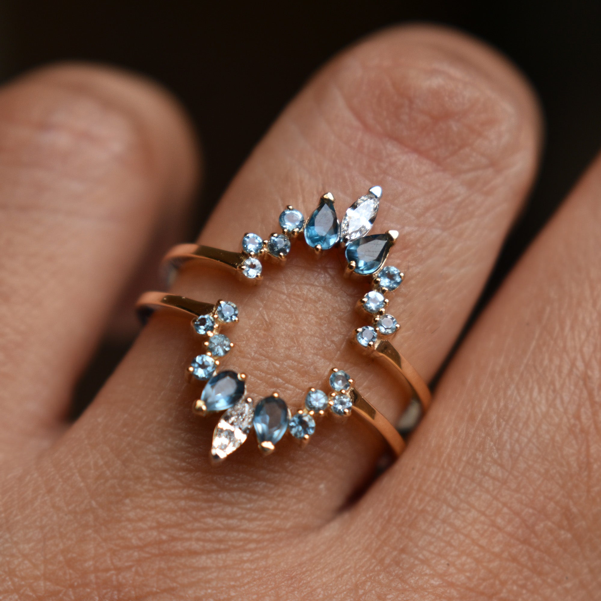 Natural Blue Topaz and Diamond Ring Guard