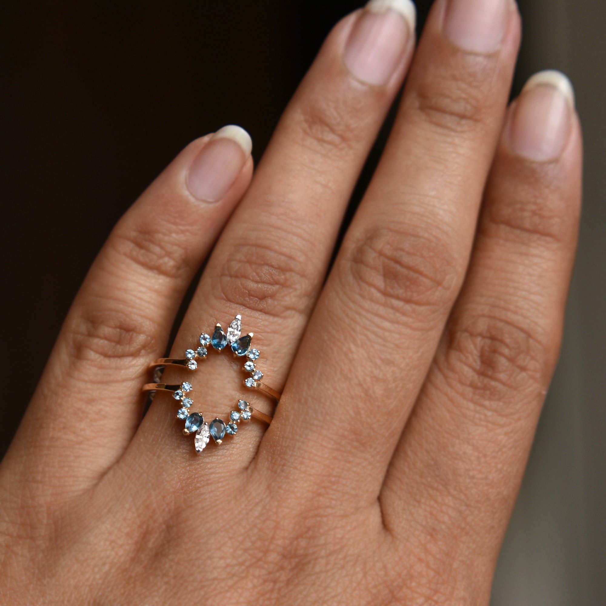 Natural Blue Topaz and Diamond Ring Guard