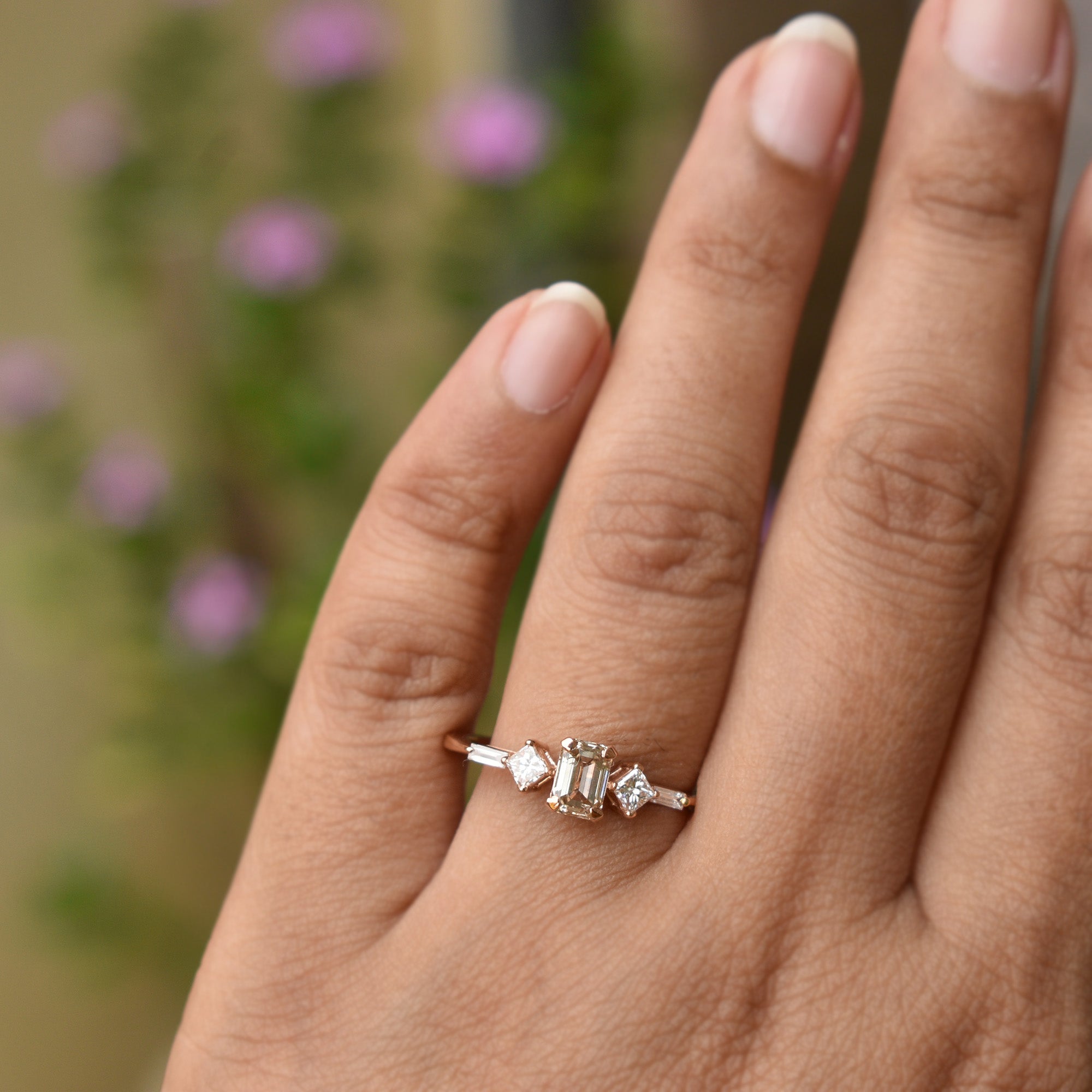 0.60 Ct Champagne Emerald Cut Diamond Engagement Ring in 14K Rose