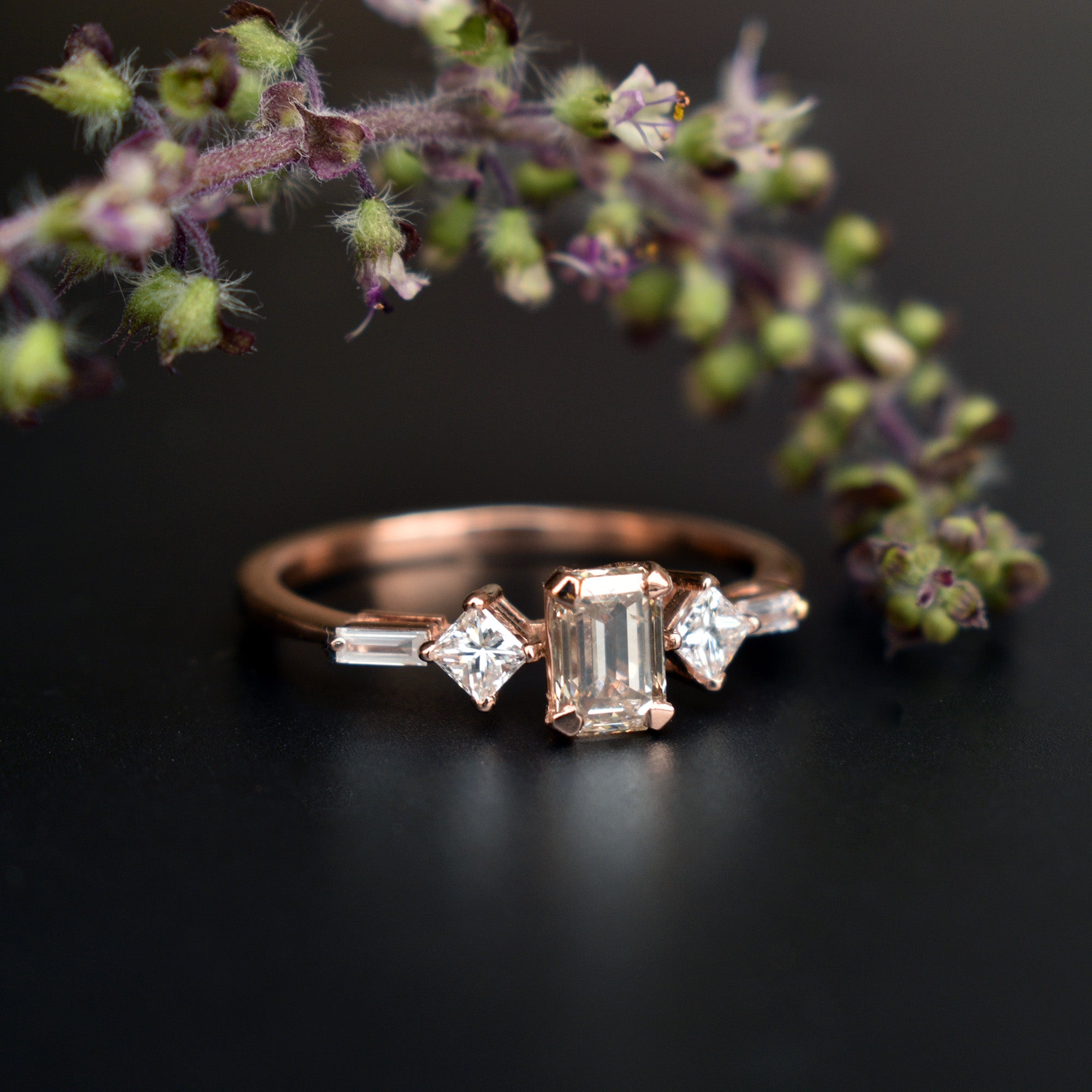 0.60 Ct Champagne Emerald Cut Diamond Engagement Ring in 14K Rose