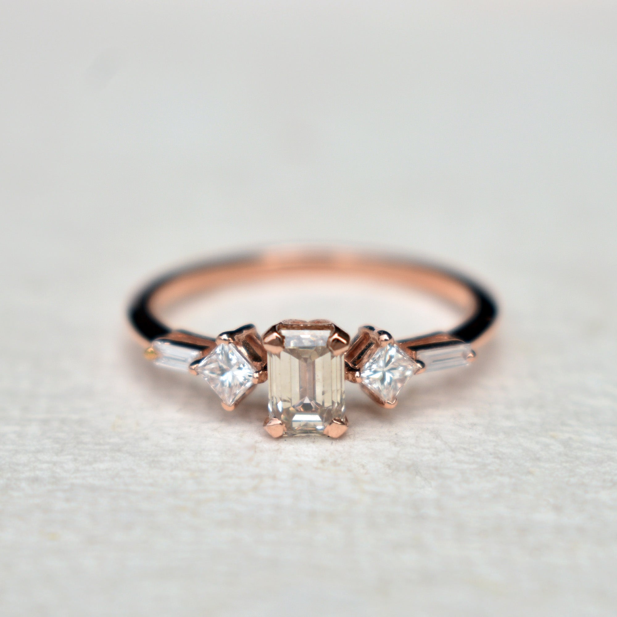 0.60 Ct Champagne Emerald Cut Diamond Engagement Ring in 14K Rose