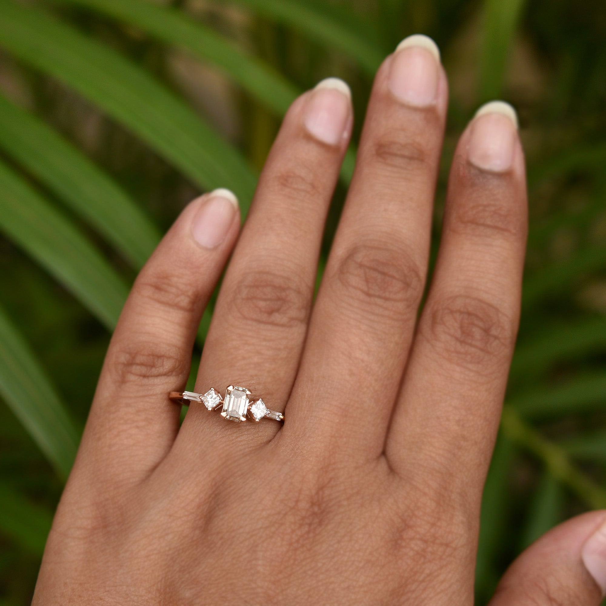 0.60 Ct Champagne Emerald Cut Diamond Engagement Ring in 14K Rose
