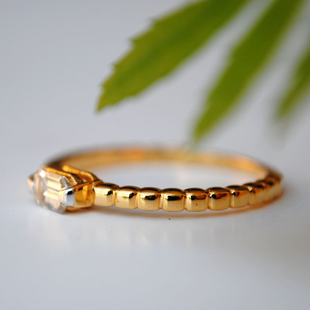 East West Emerald Cut Diamond Engagement Ring