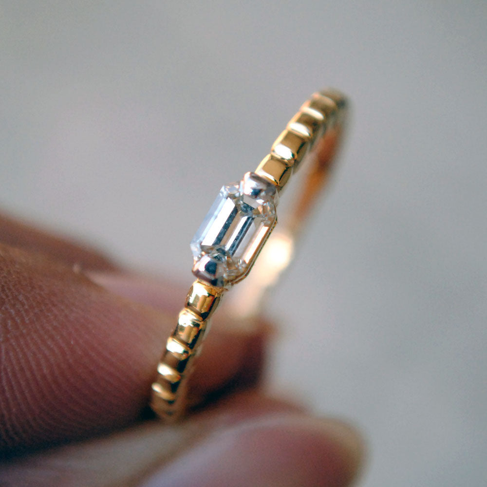 East West Emerald Cut Diamond Engagement Ring