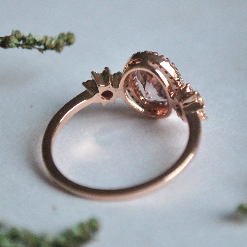 Oval Morganite with Diamond Halo Floral Ring