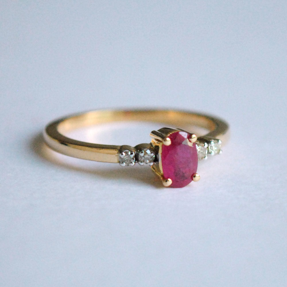 Classic Ruby and Diamond Five Stone Ring in Solid Gold