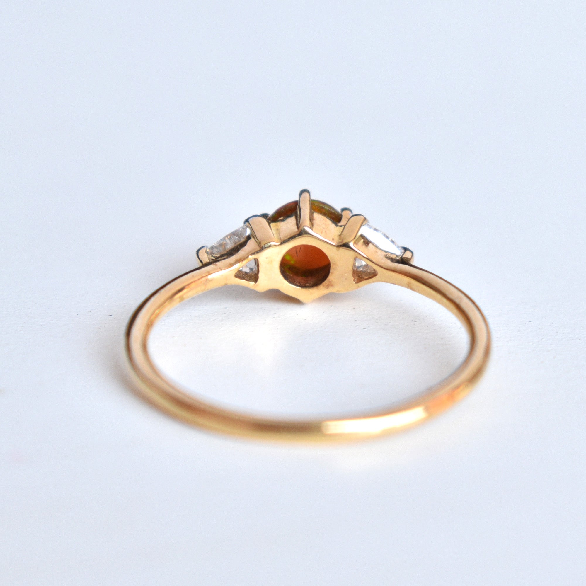 Natural Opal and Trillion Diamond 3 Stone Engagement Ring