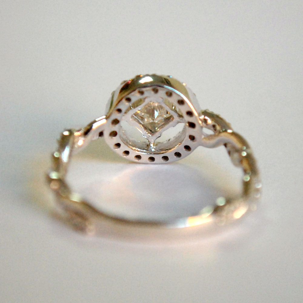 Princess Cut with Round Halo and  Twisted Diamond Band Engagement Ring