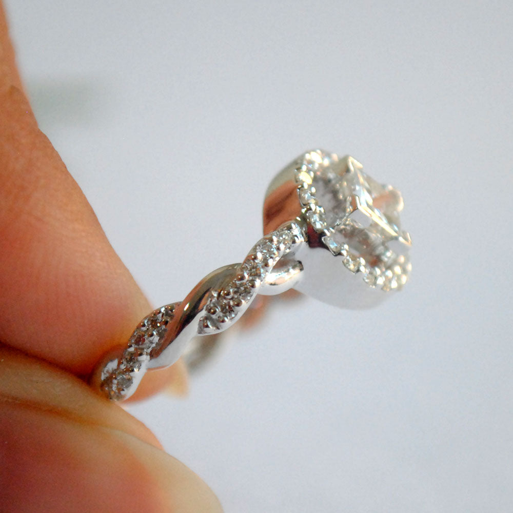 Princess Cut with Round Halo and  Twisted Diamond Band Engagement Ring