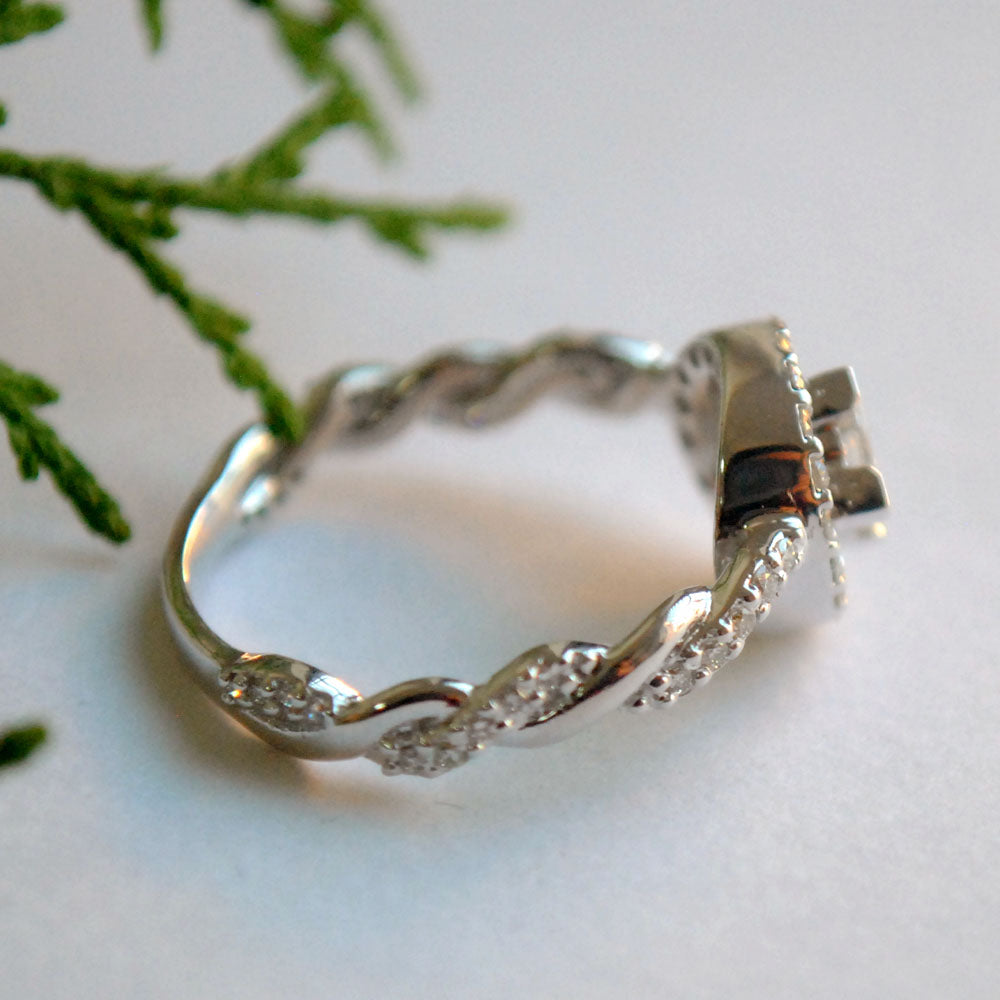 Princess Cut with Round Halo and  Twisted Diamond Band Engagement Ring