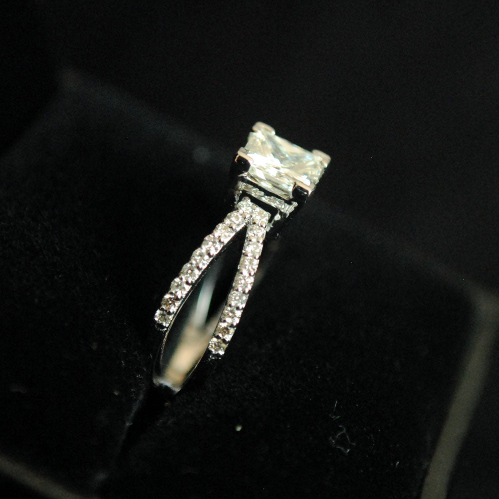 Split Shank Cross Over Double Band 1 Carat Princess cut Moissanite Ring